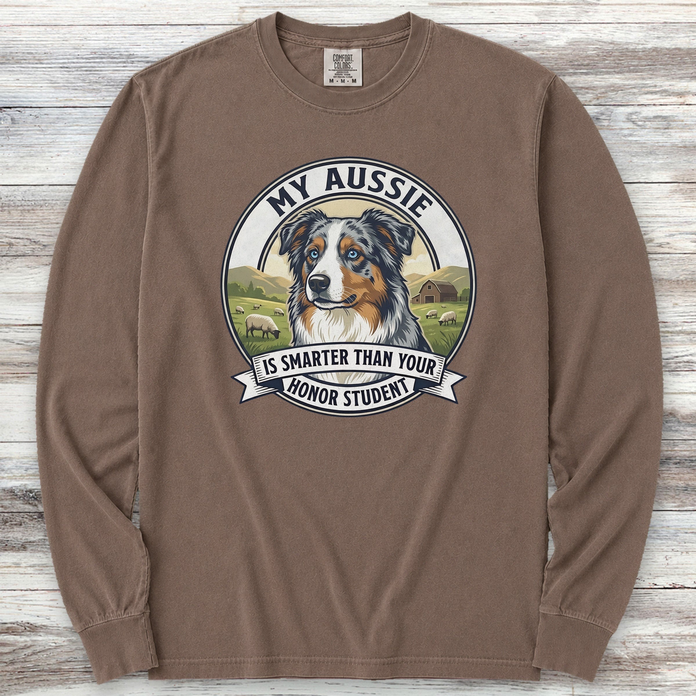 Australian Shepherd Aussie Smart Long Sleeve Tee - Espresso