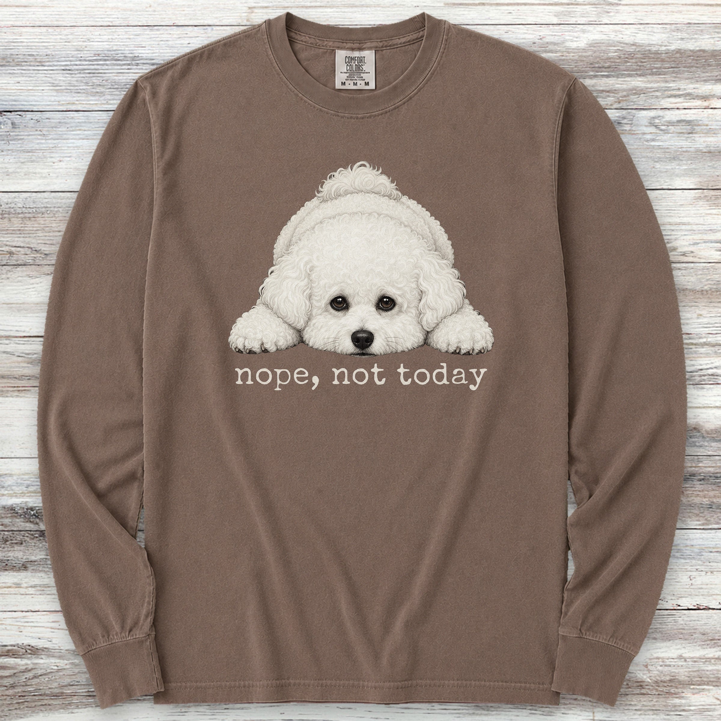 Bichon Frise Nope Long Sleeve Tee - Espresso