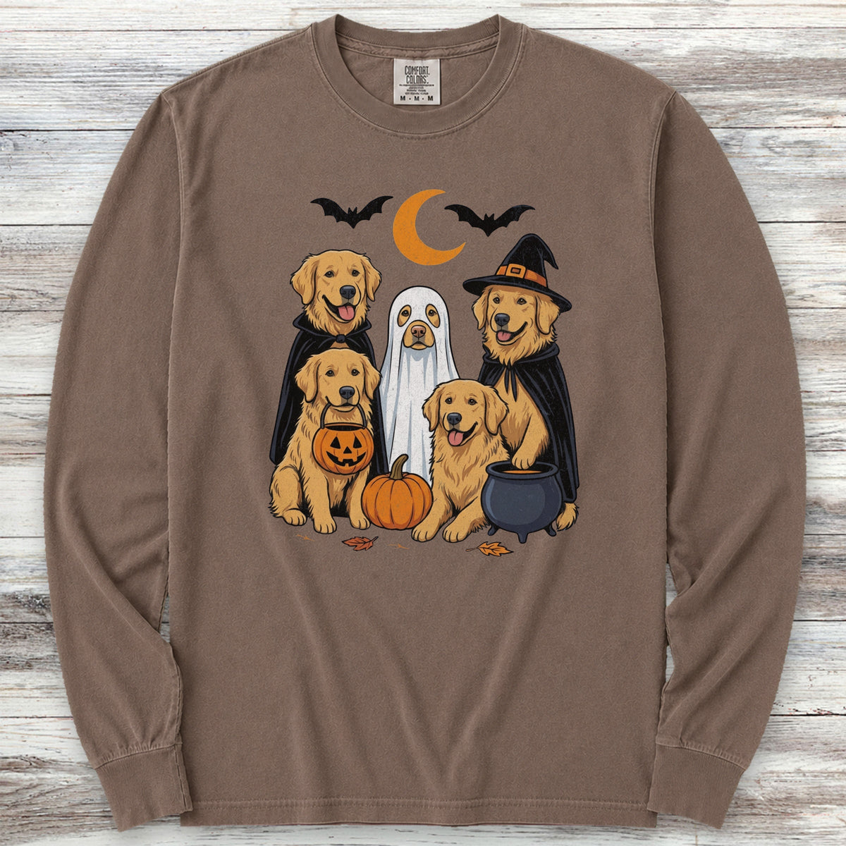 Golden Retriever Halloween Long Sleeve Tee - Espresso