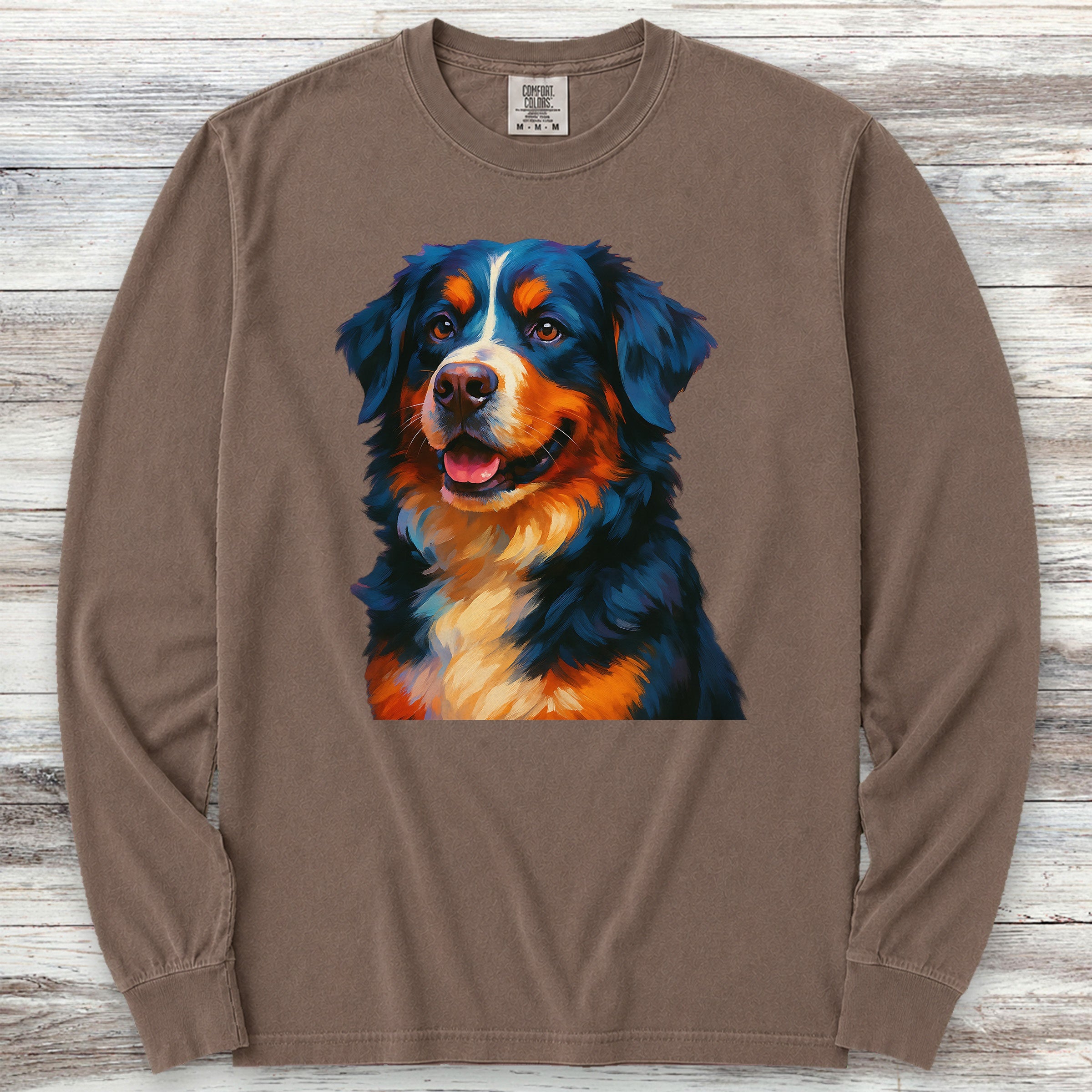 Bernese Mountain Dog Oil Painting Long Sleeve Tee - Espresso