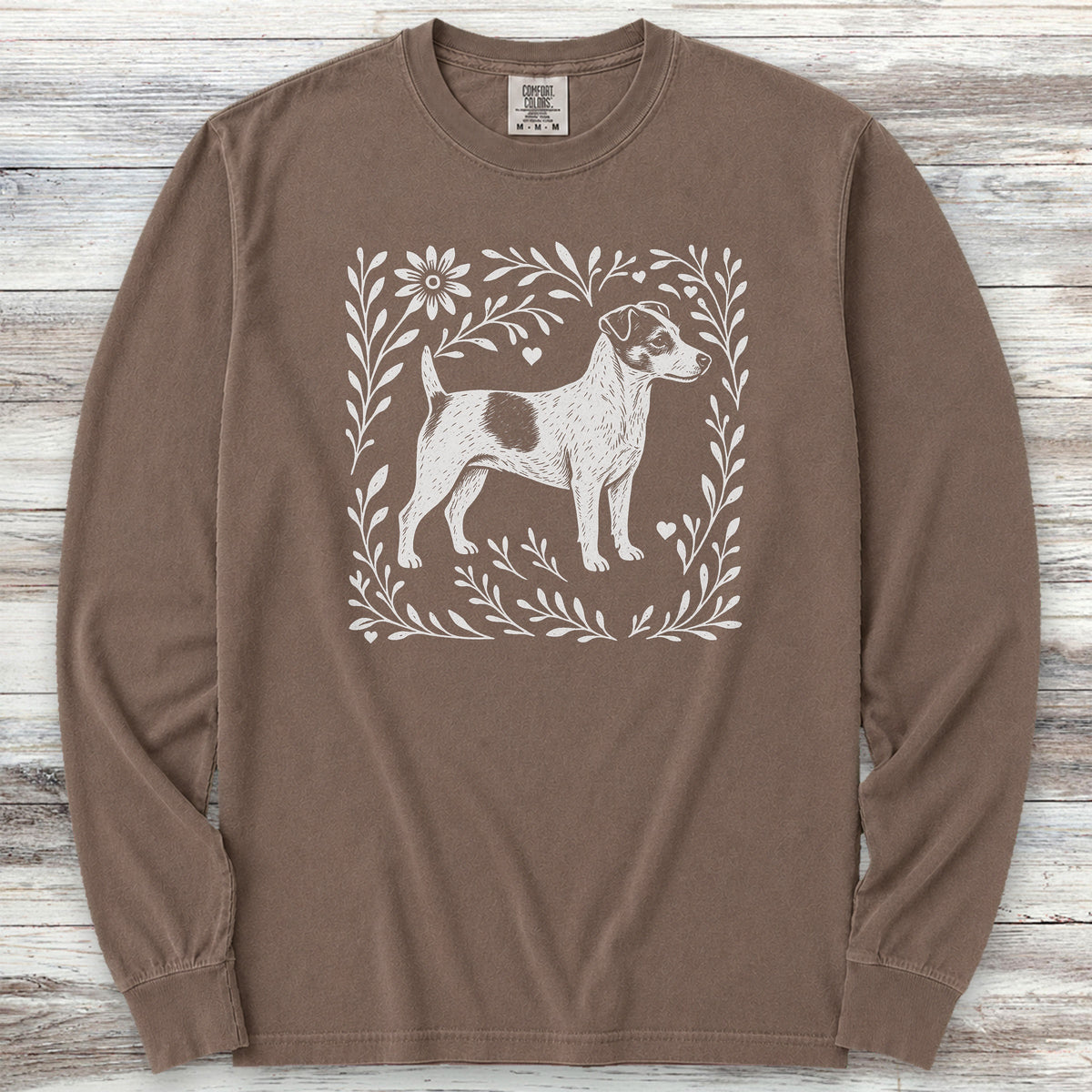 Jack Russell Linocut Long Sleeve Tee - Espresso