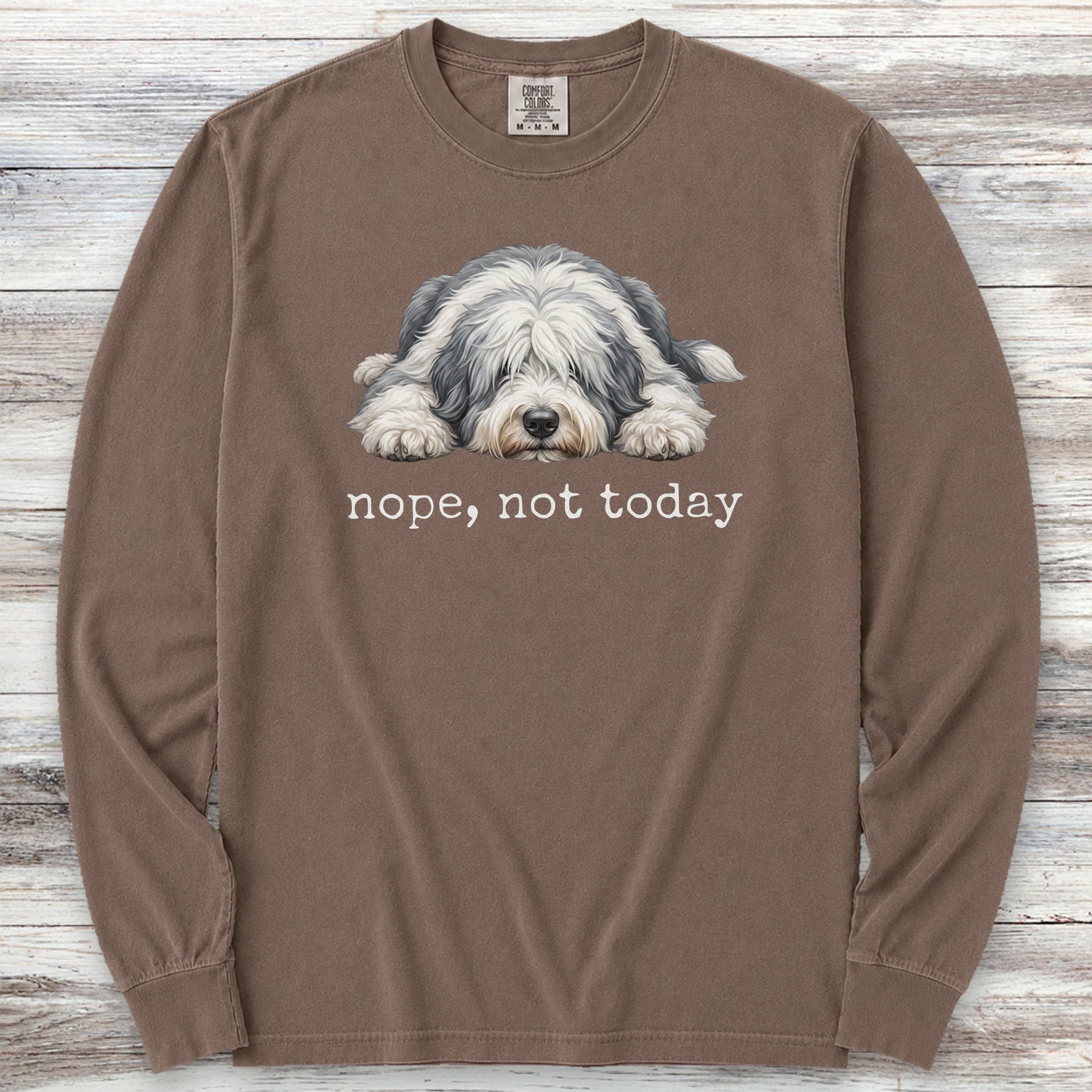 Old English Sheepdog Nope Long Sleeve Tee - Espresso