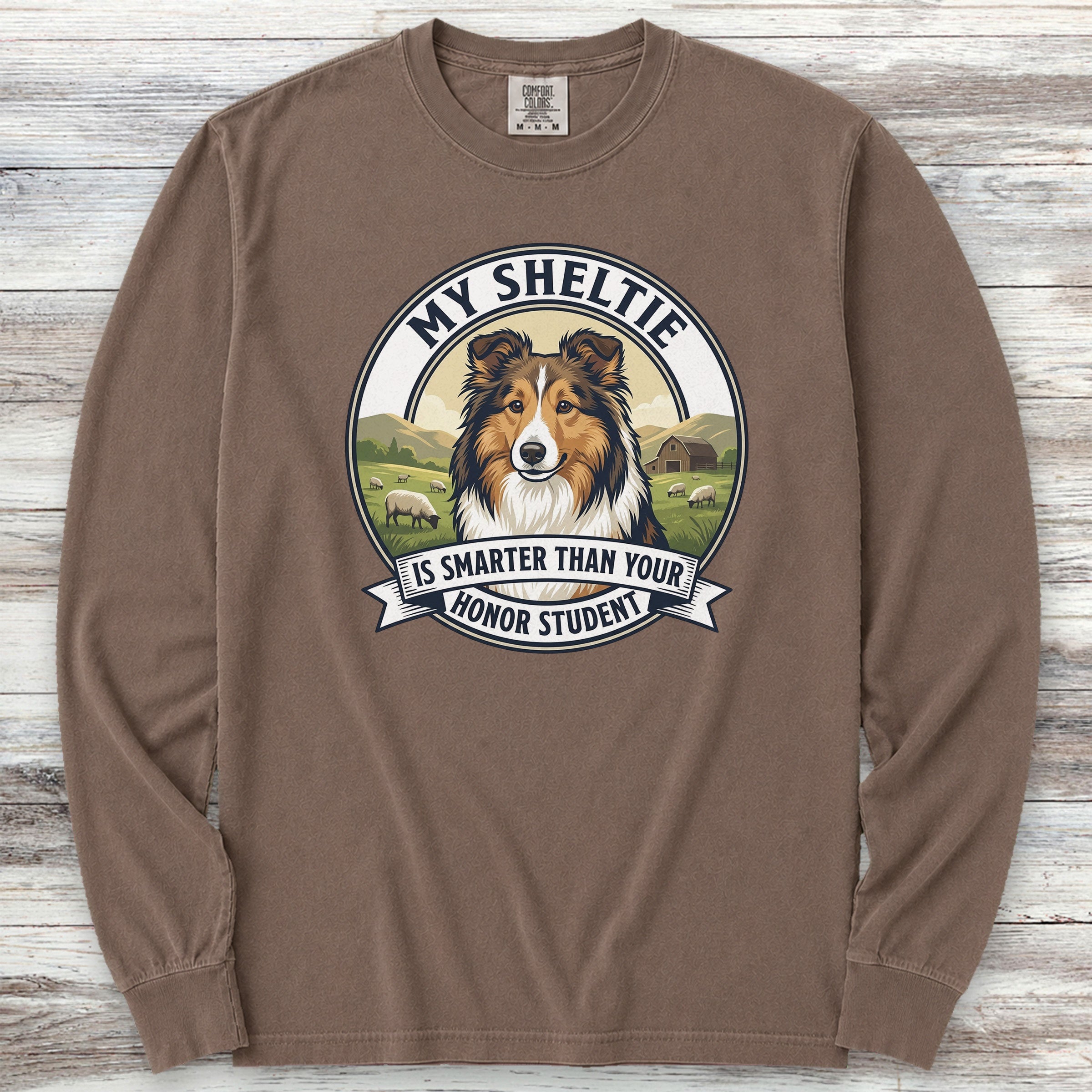Shetland Sheepdog Smart Long Sleeve Tee - Espresso