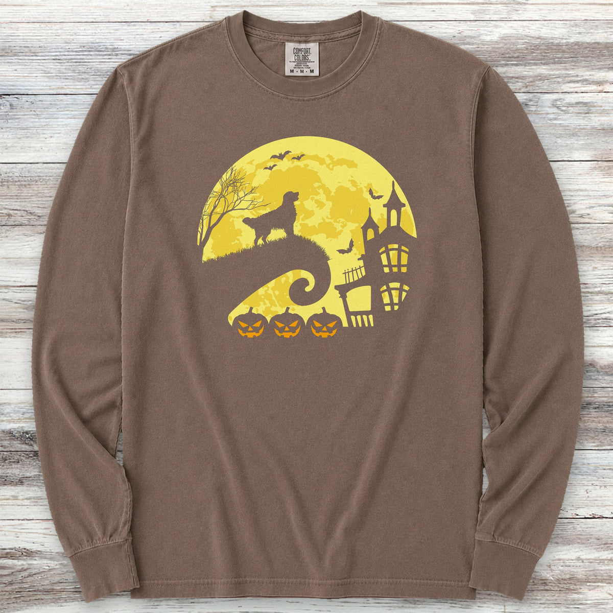 Golden Retriever Halloween Moon Long Sleeve Tee - Espresso