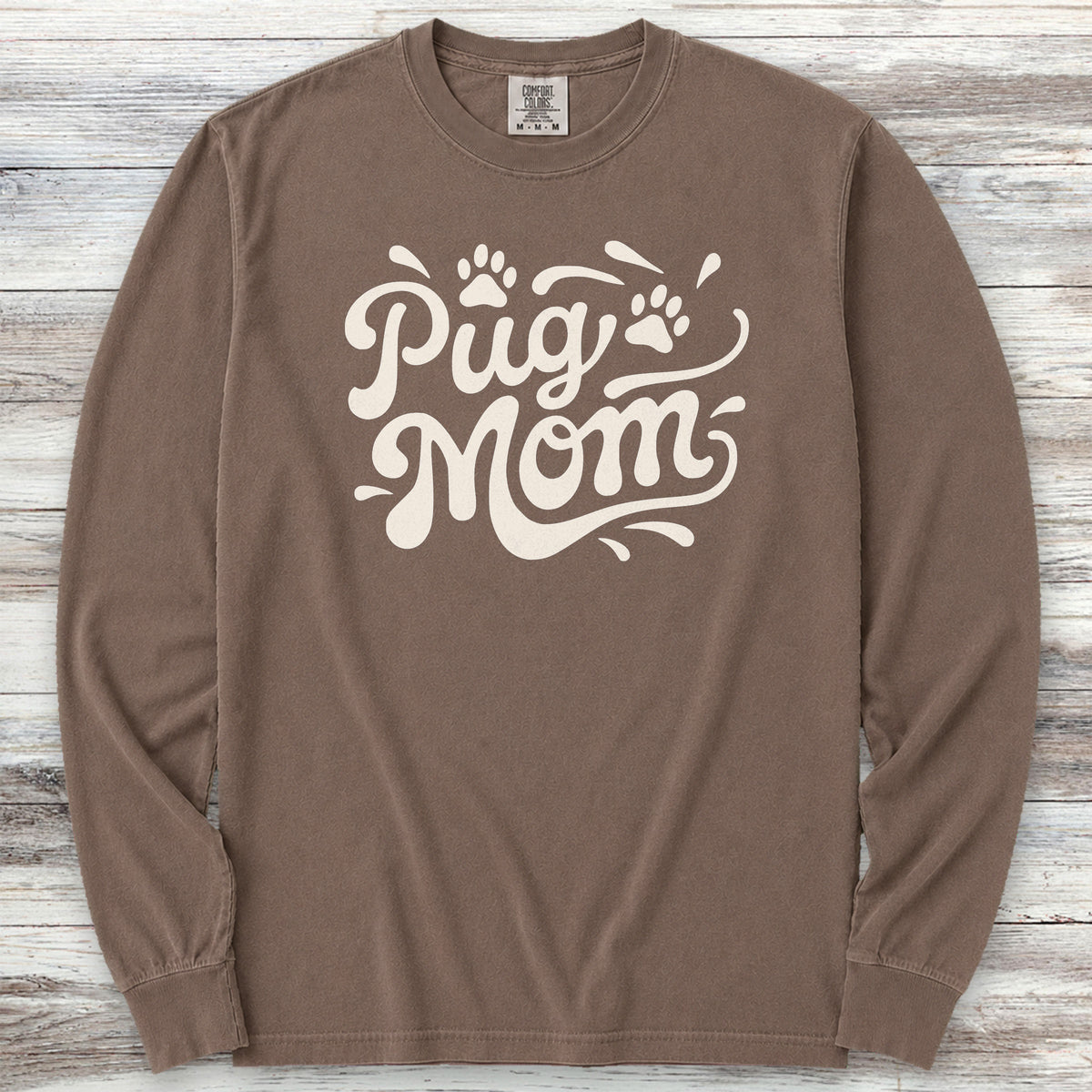 Pug Groovy Mom Long Sleeve Tee - Espresso