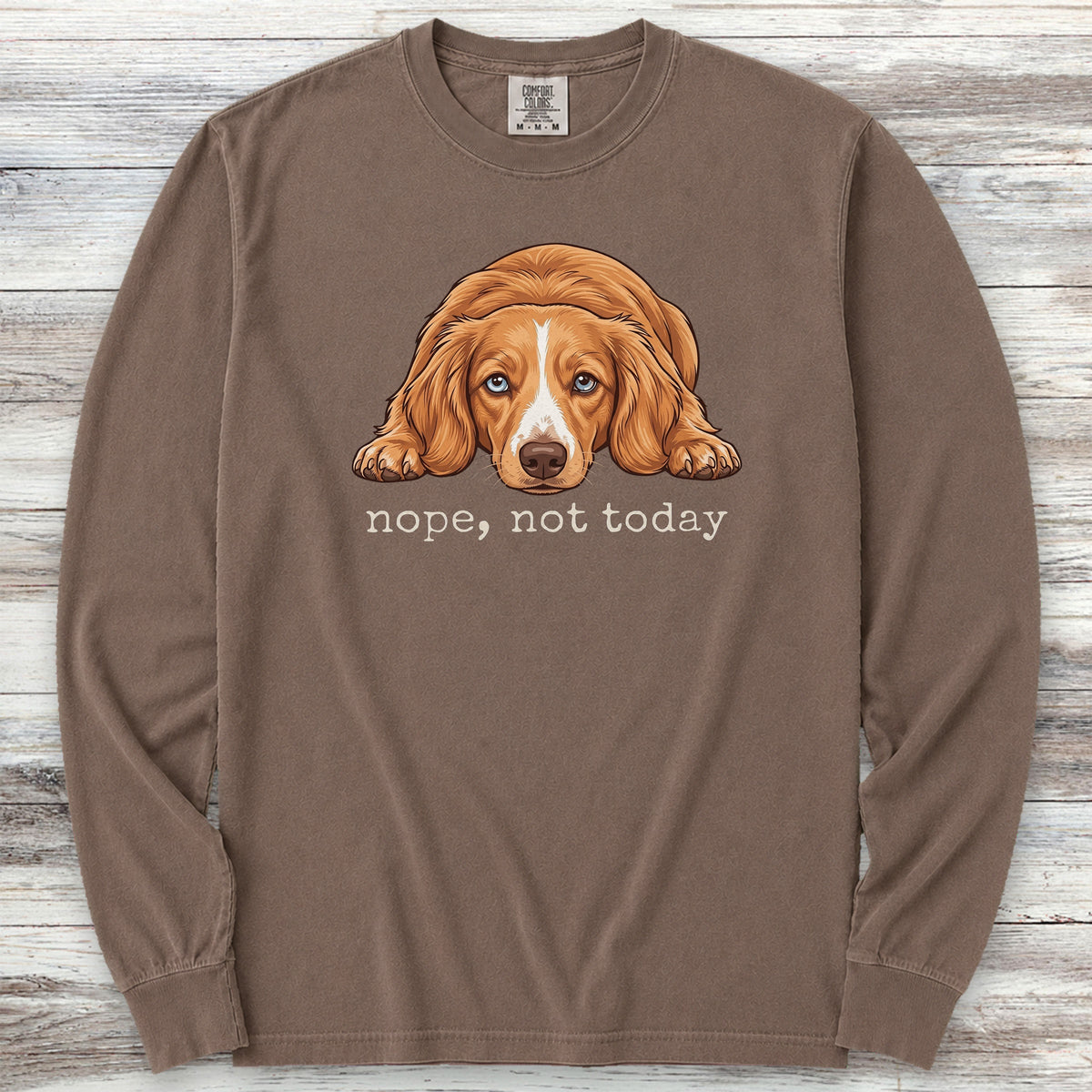 Dachshund Long Hair Red Piebald Nope Long Sleeve Tee - Espresso