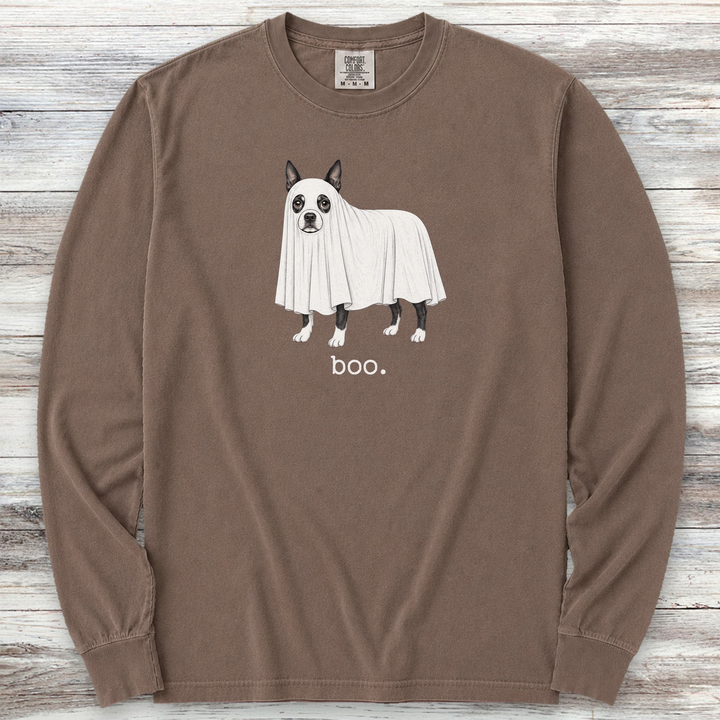 Boston Terrier Boo Long Sleeve Tee - Espresso
