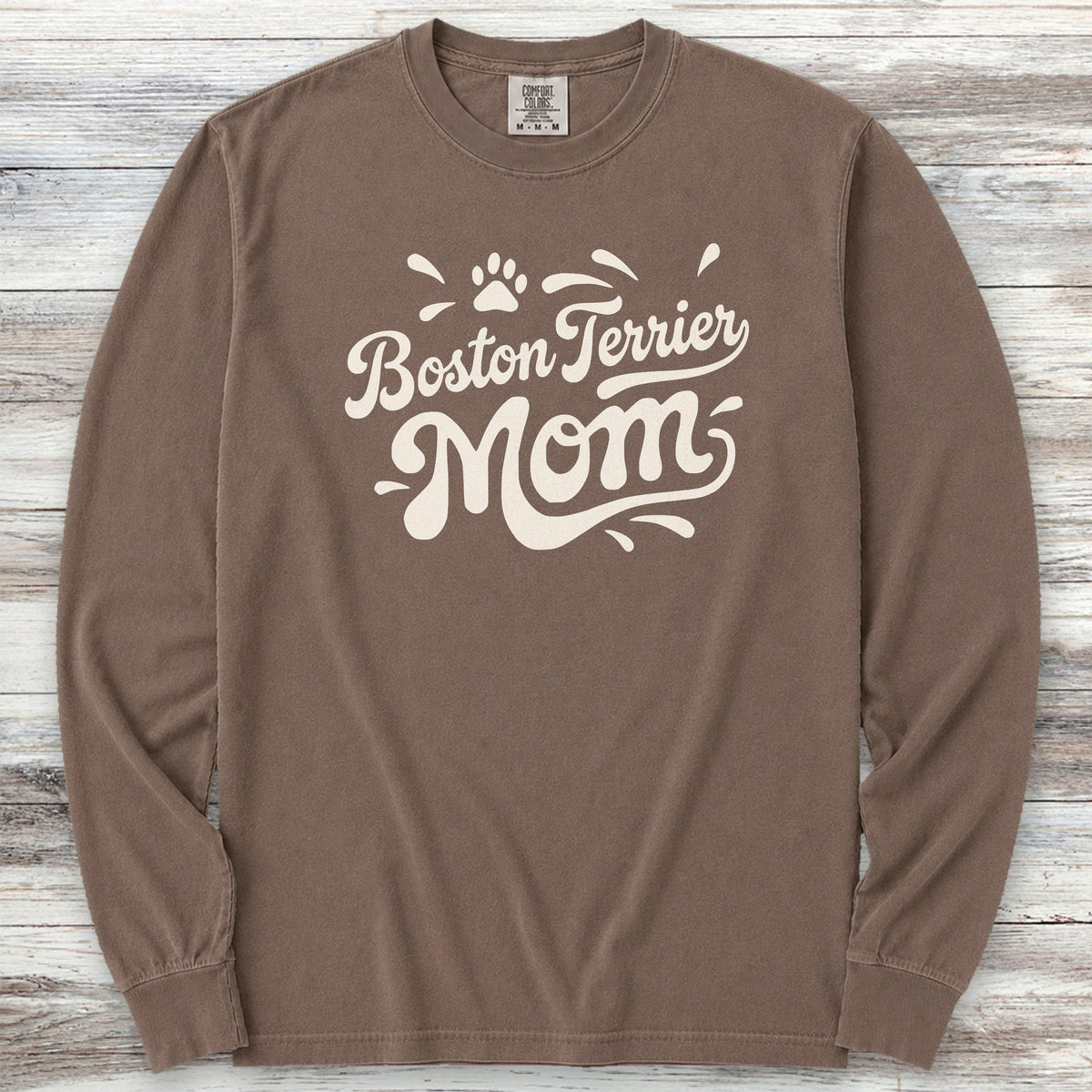 Boston Terrier Groovy Mom Long Sleeve Tee - Espresso