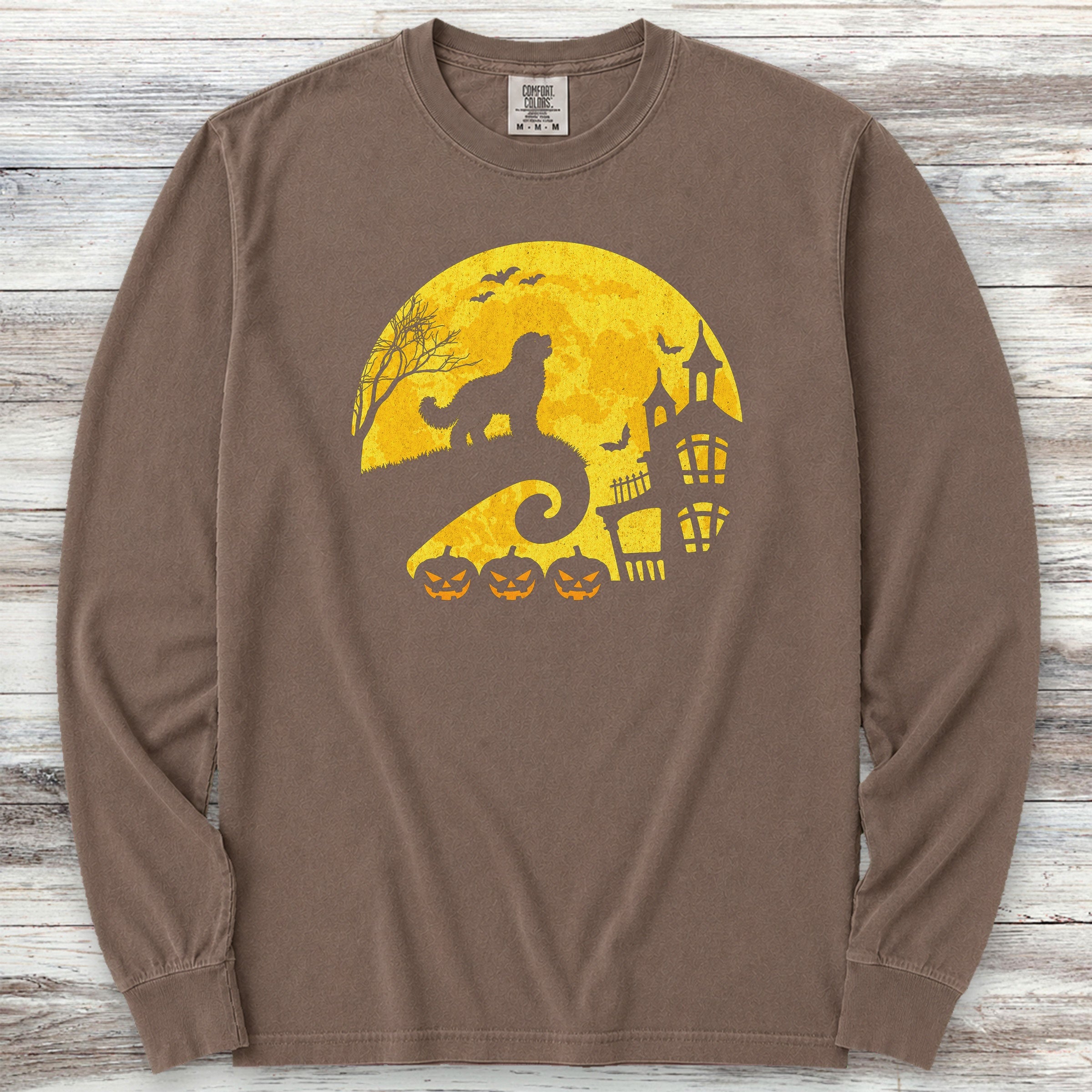 Bernedoodle Halloween Moon Long Sleeve Tee - Espresso