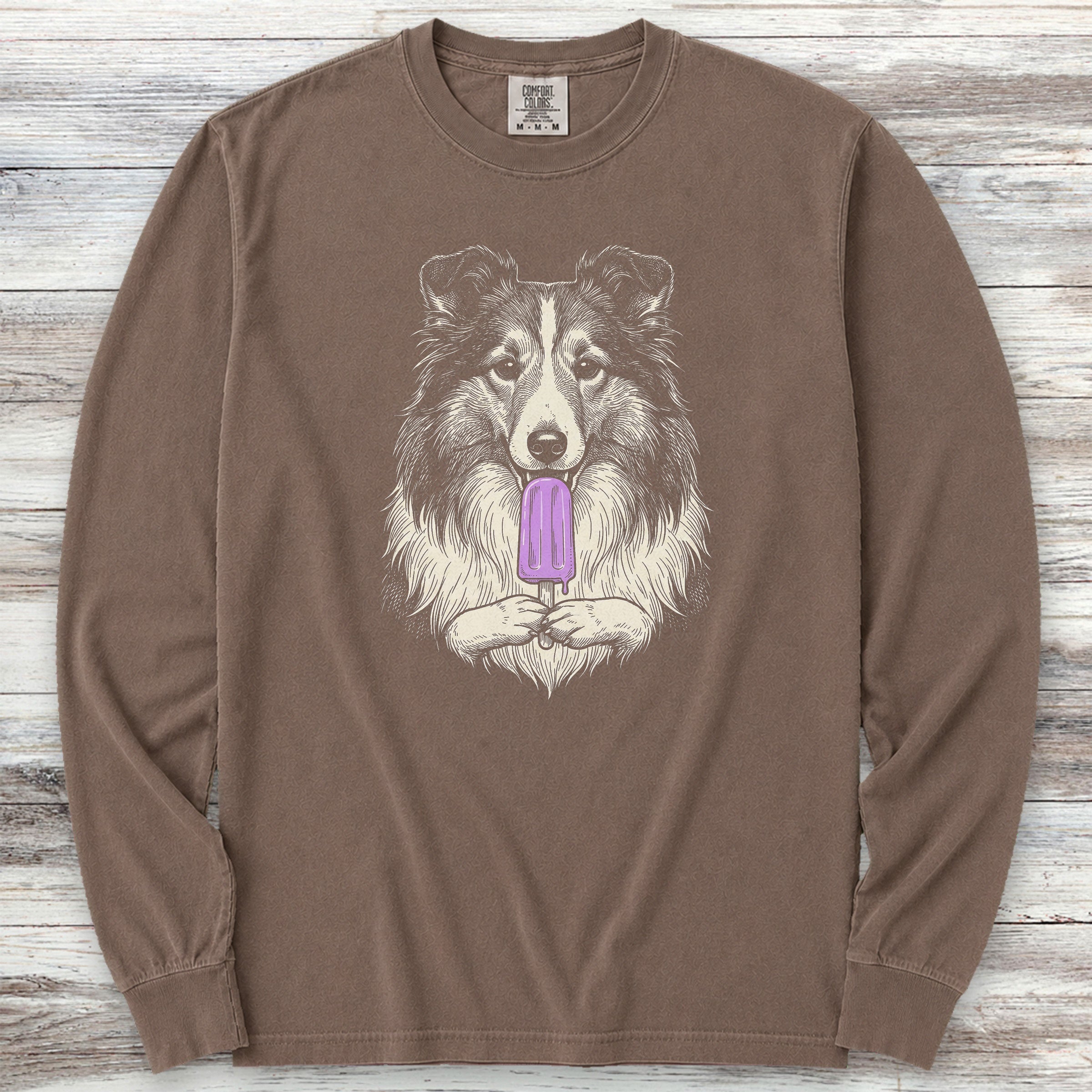 Shetland Sheepdog Pupsicle Long Sleeve Tee - Espresso