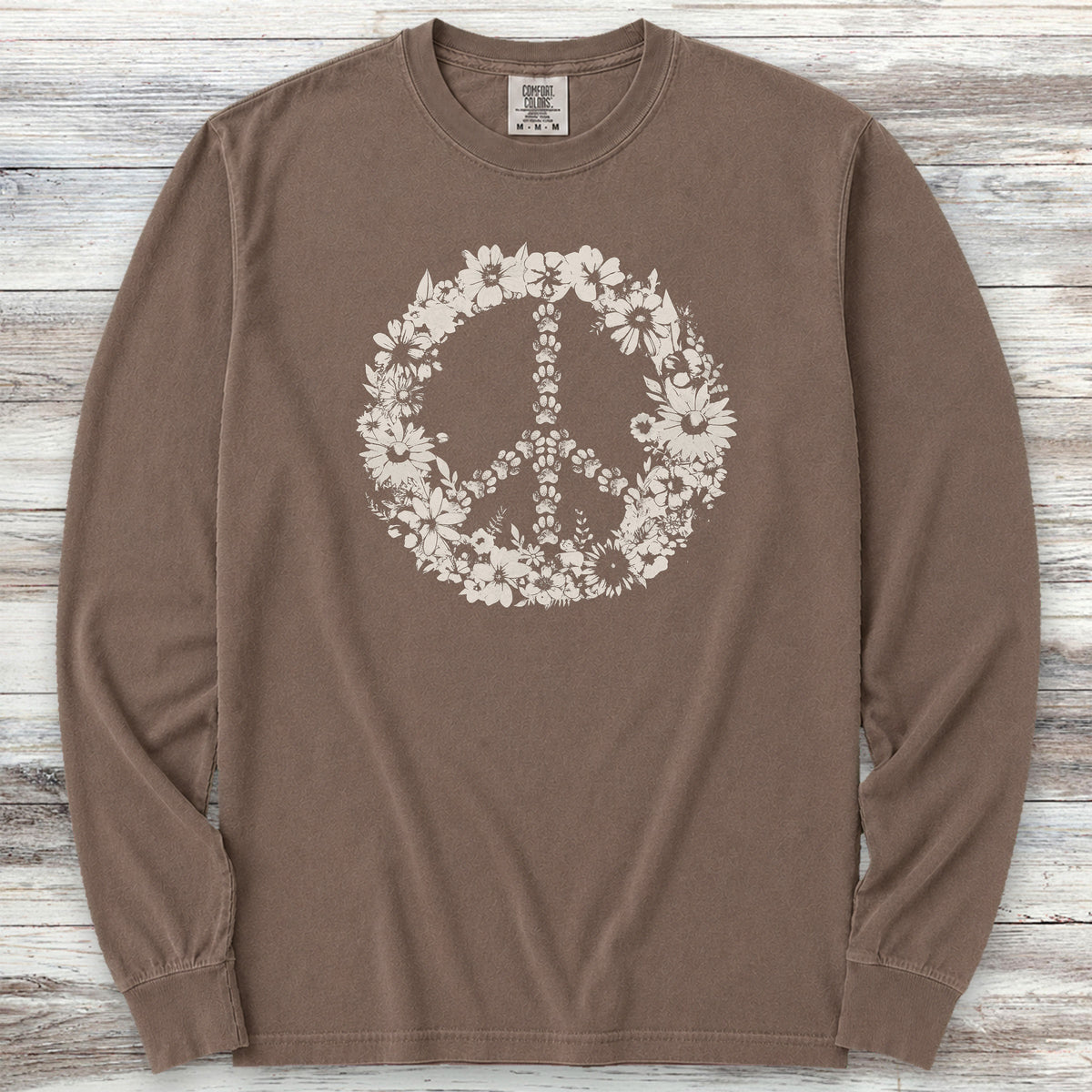 Vintage Floral Peace Long Sleeve Tee - Espresso