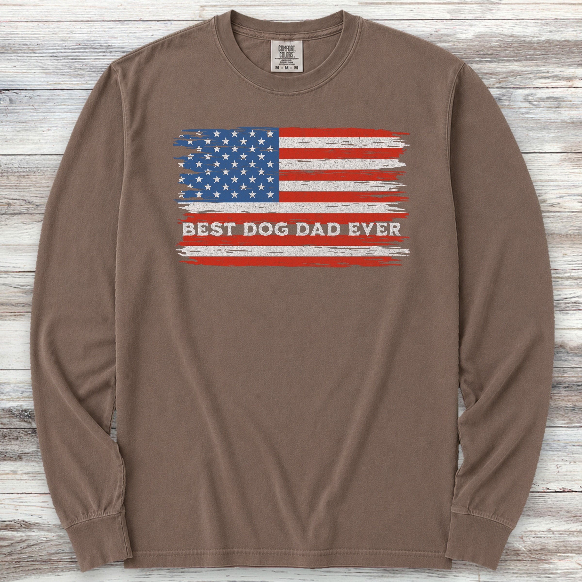 Best Dog Dad Flag Long Sleeve Tee - Espresso