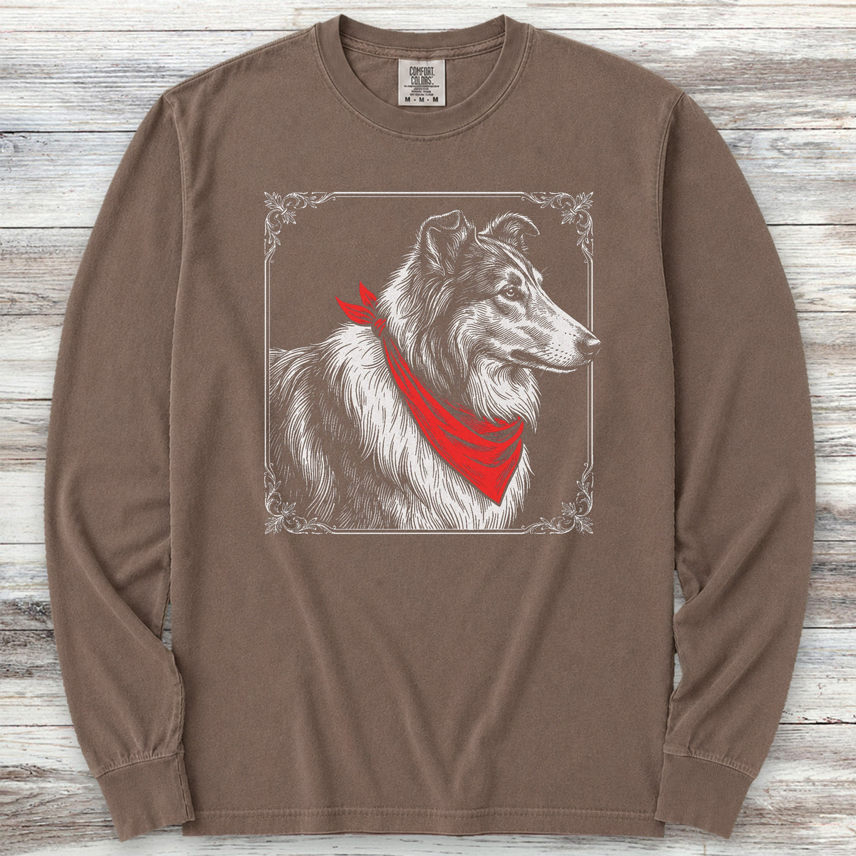 Rough Collie Etching Long Sleeve Tee - Espresso
