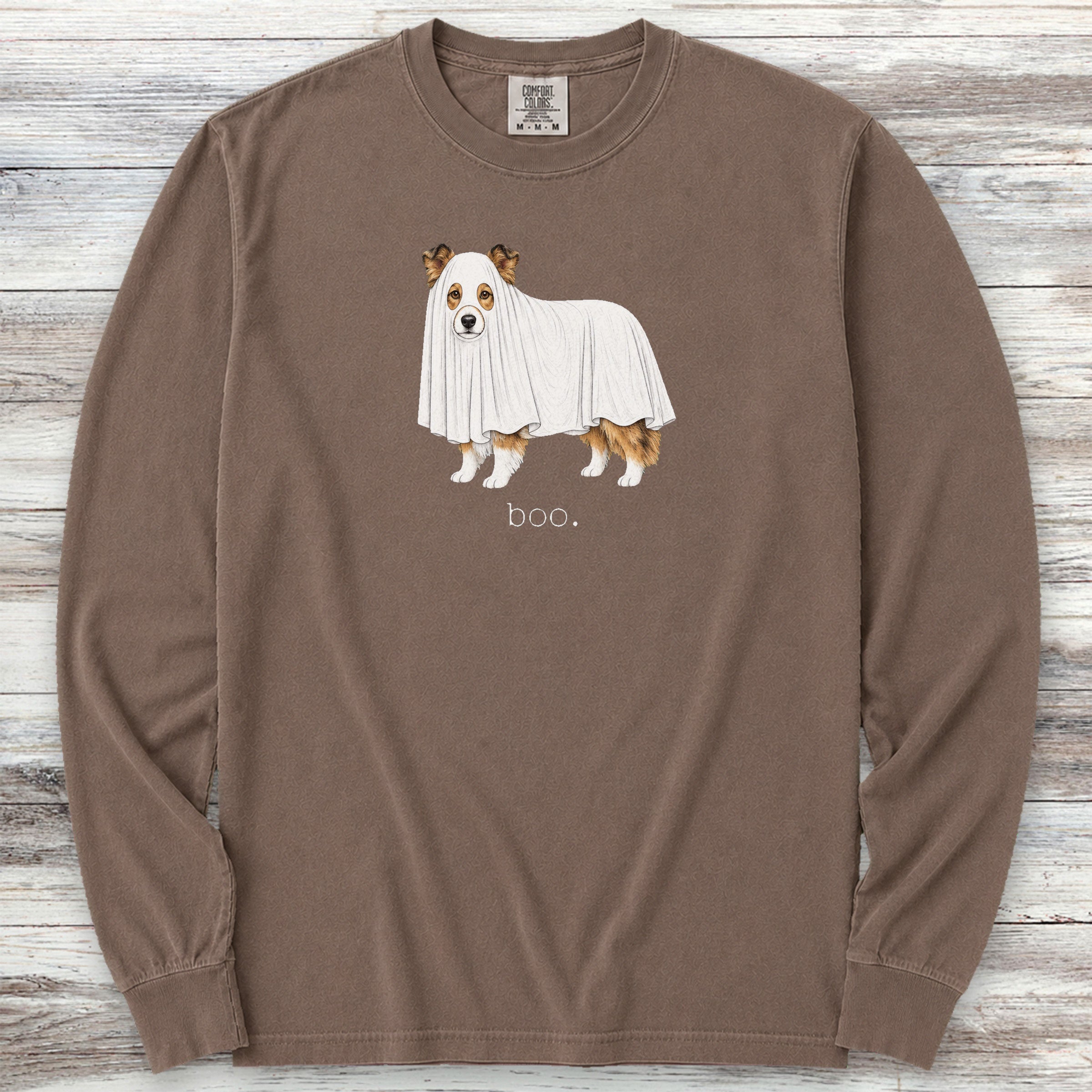 Shetland Sheepdog Boo Long Sleeve Tee - Espresso