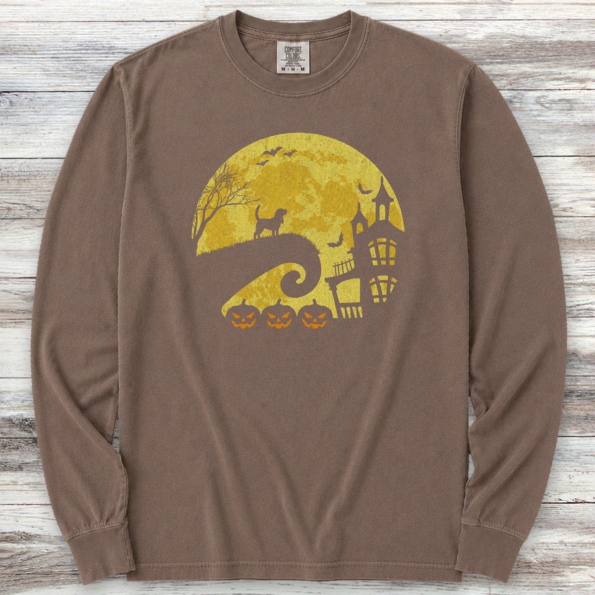 Beagle Halloween Moon Long Sleeve Tee - Espresso