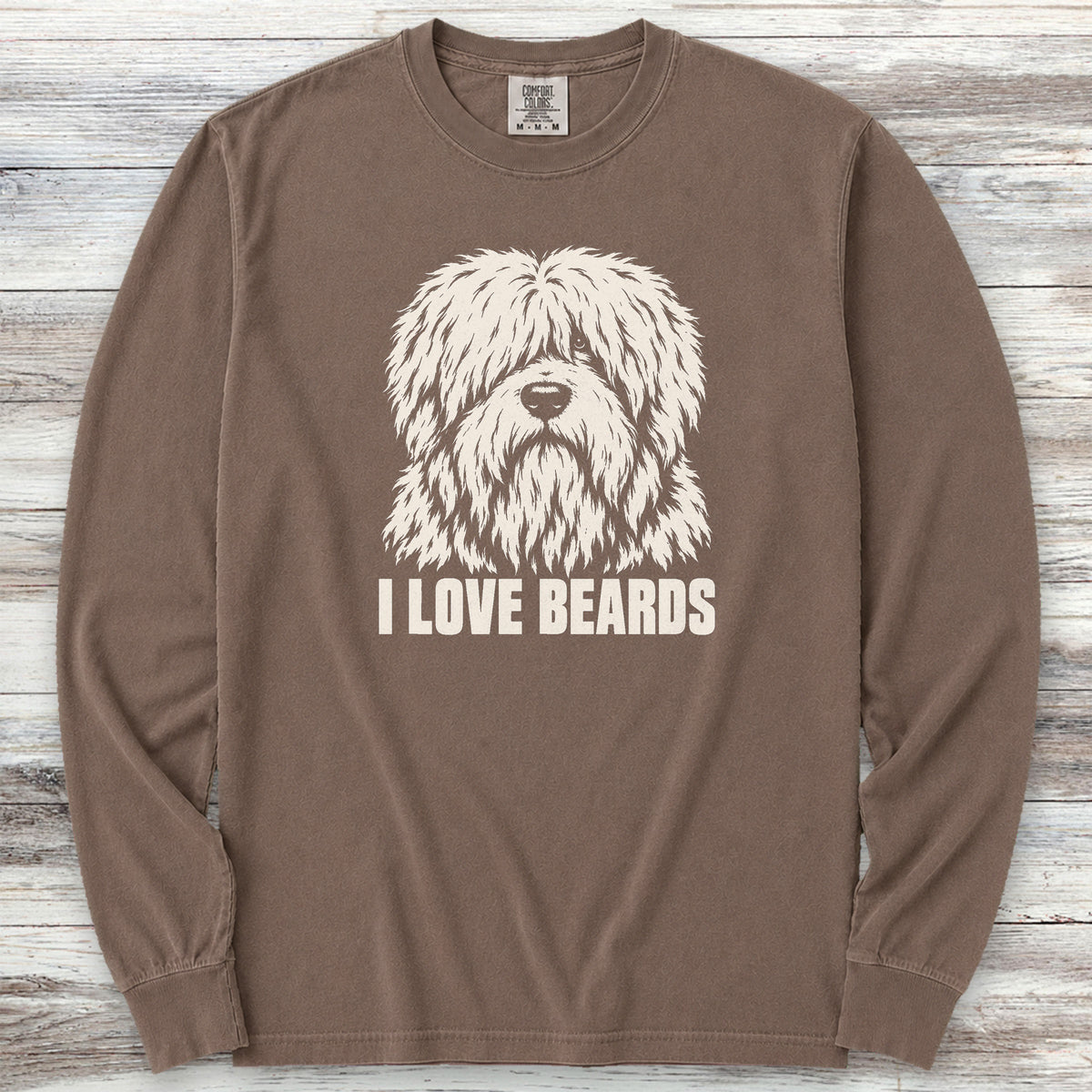 Old English Sheepdog I Love Beards Long Sleeve Tee - Espresso