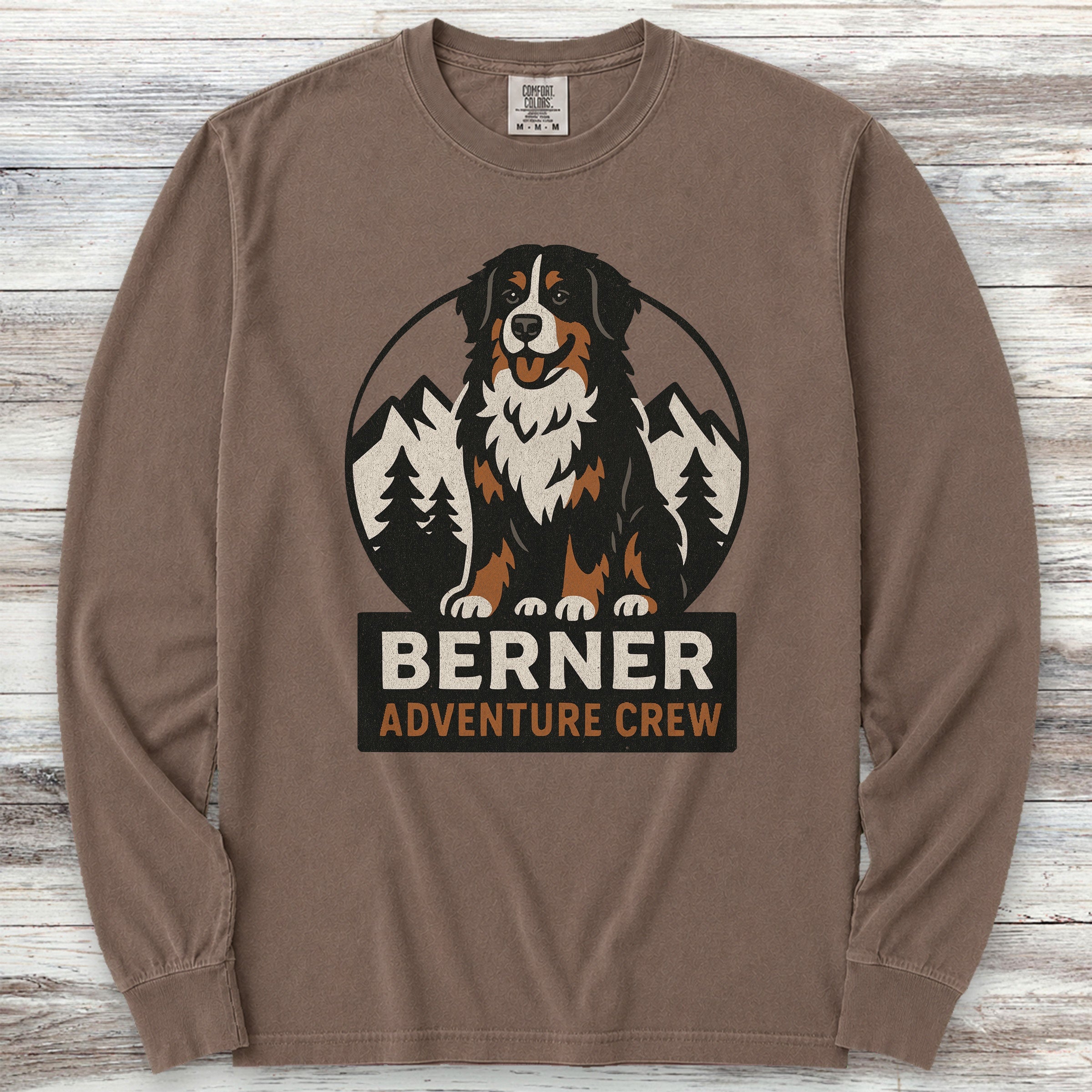 Bernese Mountain Dog Adventure Crew Long Sleeve Tee - Espresso