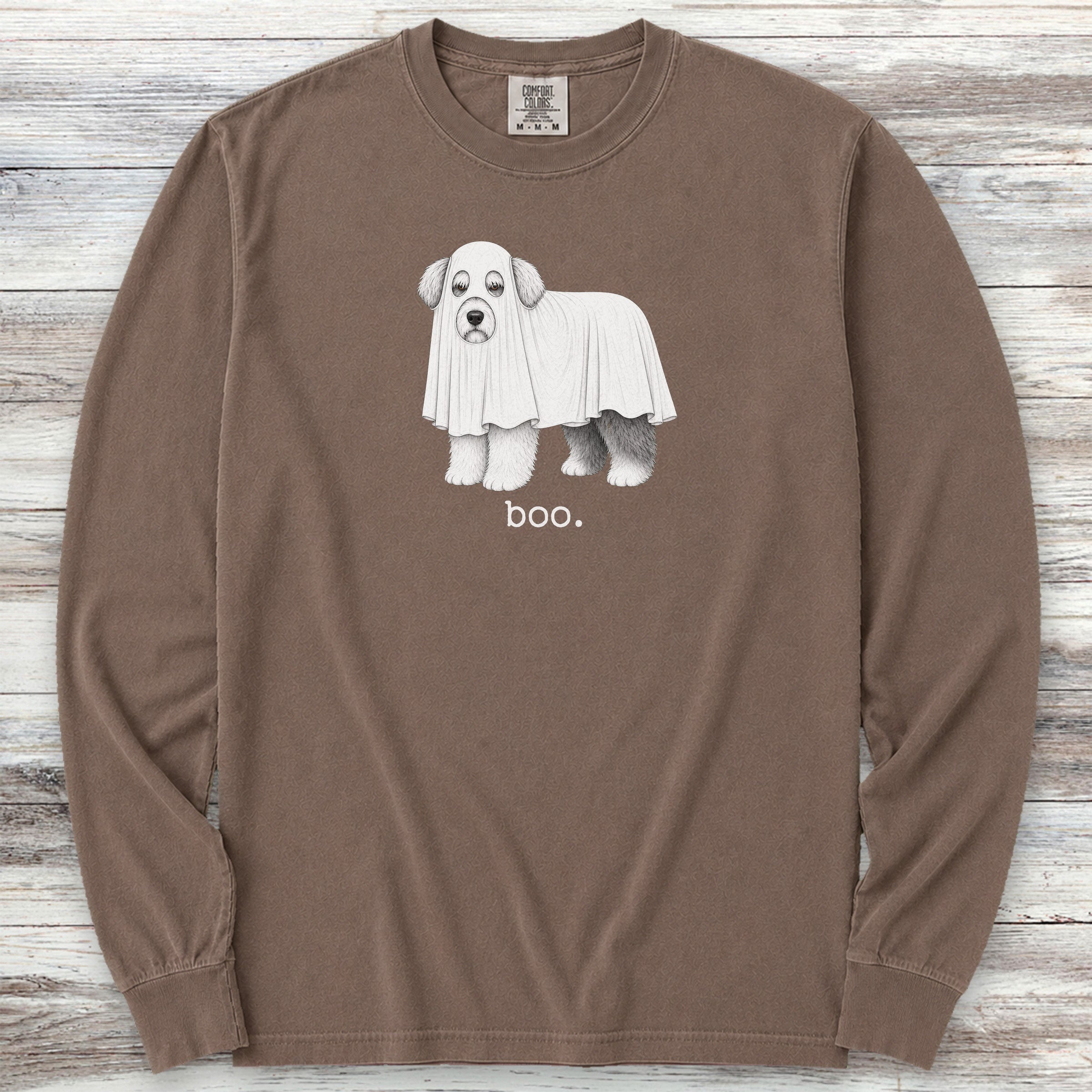 Old English Sheepdog Boo Long Sleeve Tee - Espresso