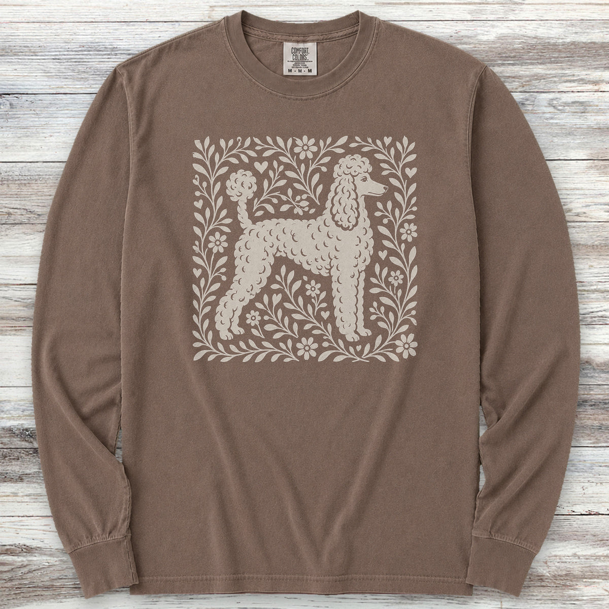 Poodle Light Linocut Long Sleeve Tee - Espresso