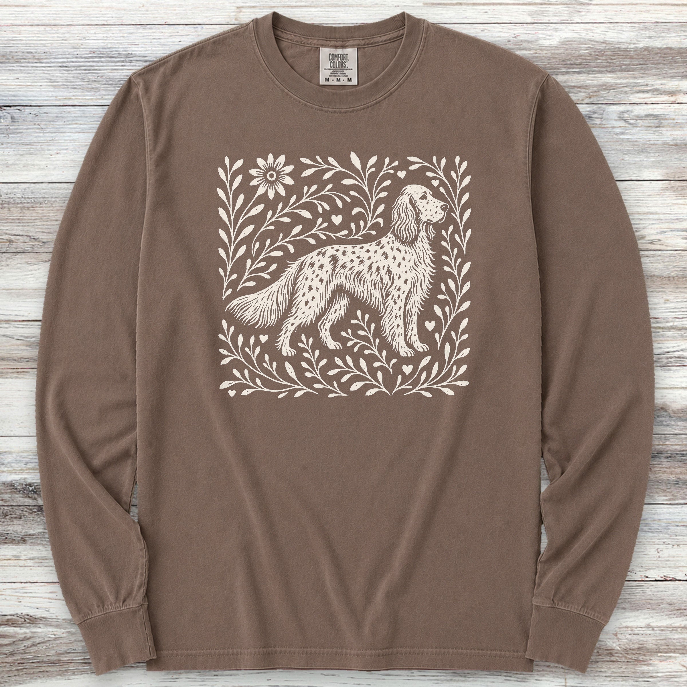 English Setter Linocut Long Sleeve Tee - Espresso