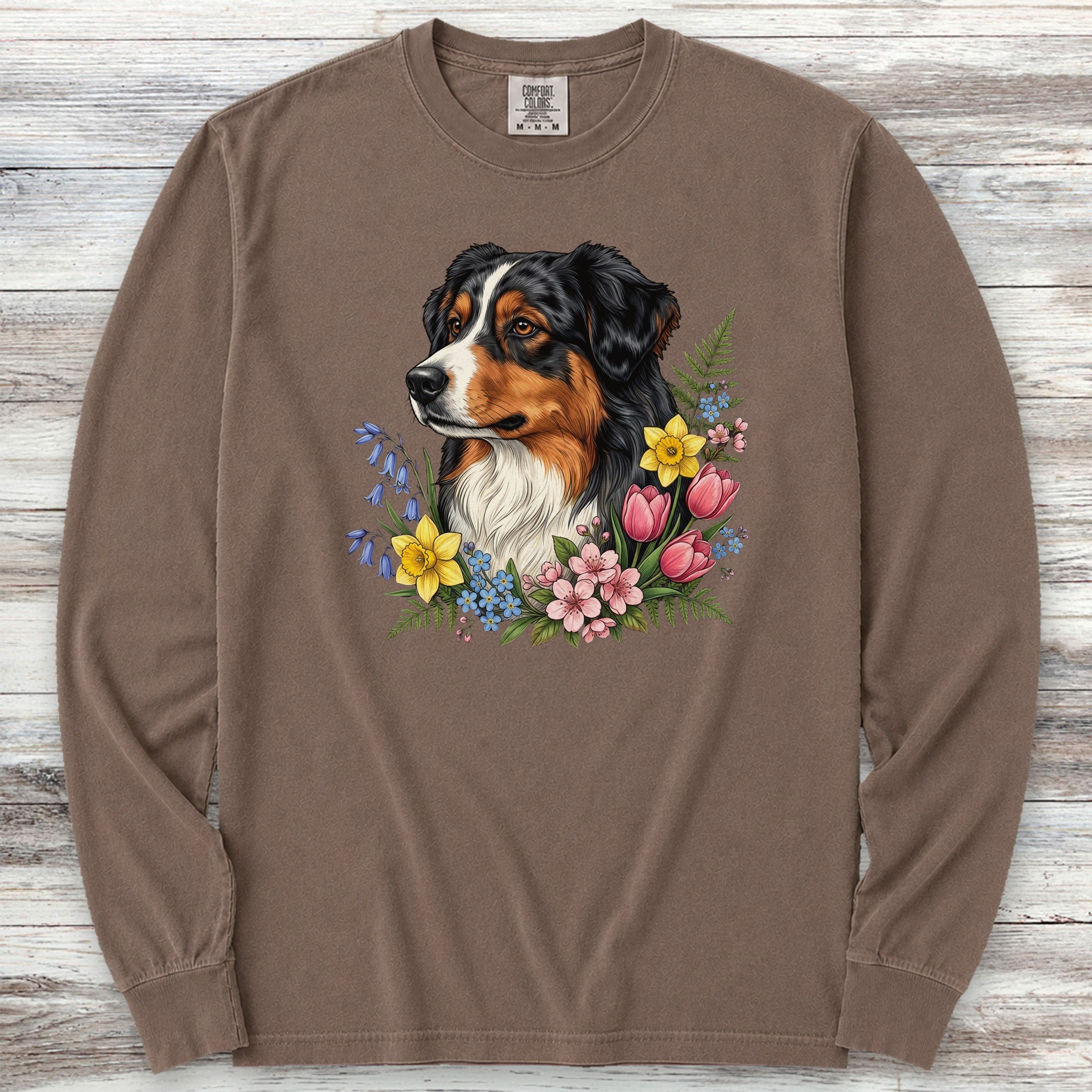 Australian Shepherd Tri Portrait Long Sleeve Tee - Espresso