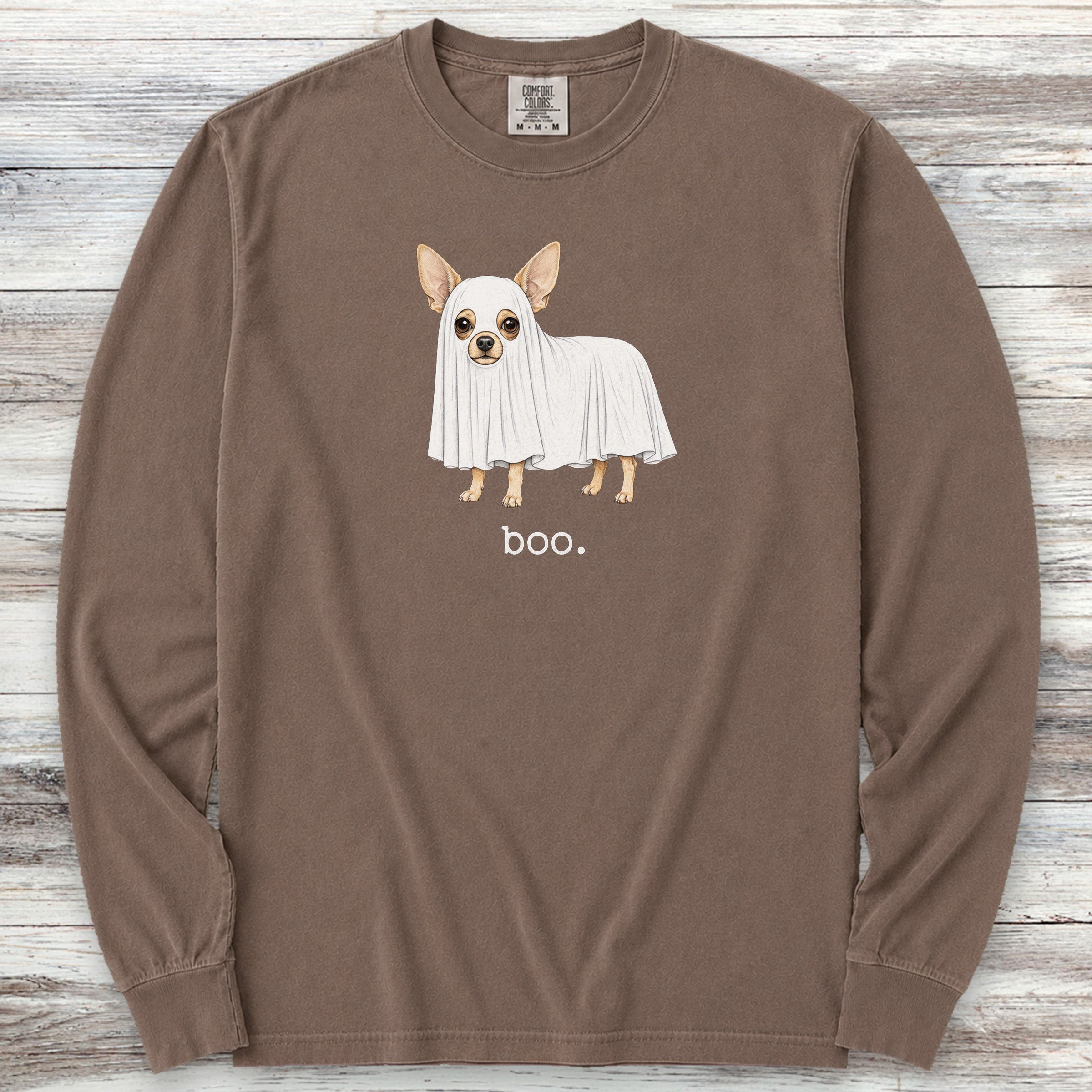 Chihuahua Boo Long Sleeve Tee - Espresso