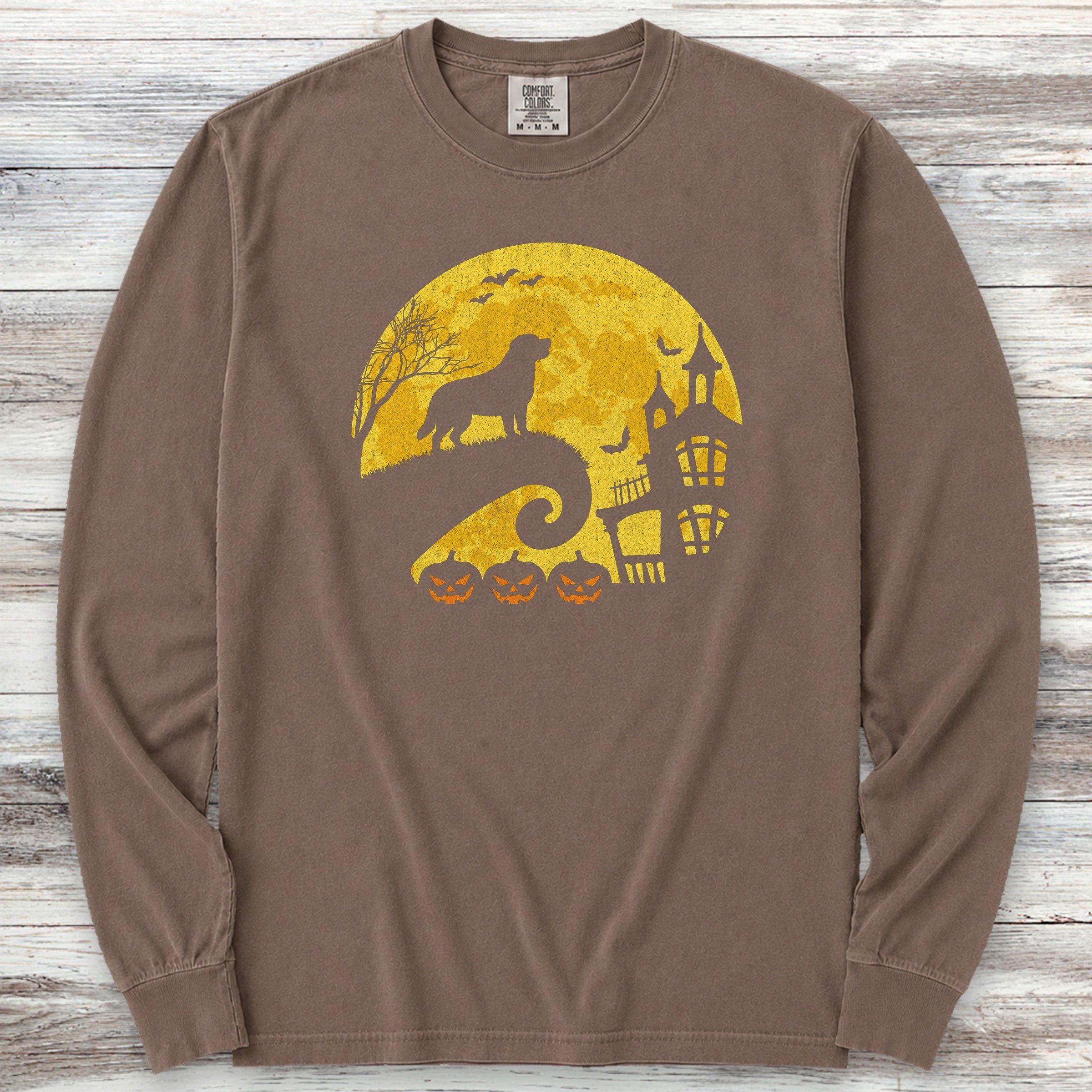 Swiss Mountain Dog Halloween Moon Long Sleeve Tee - Espresso