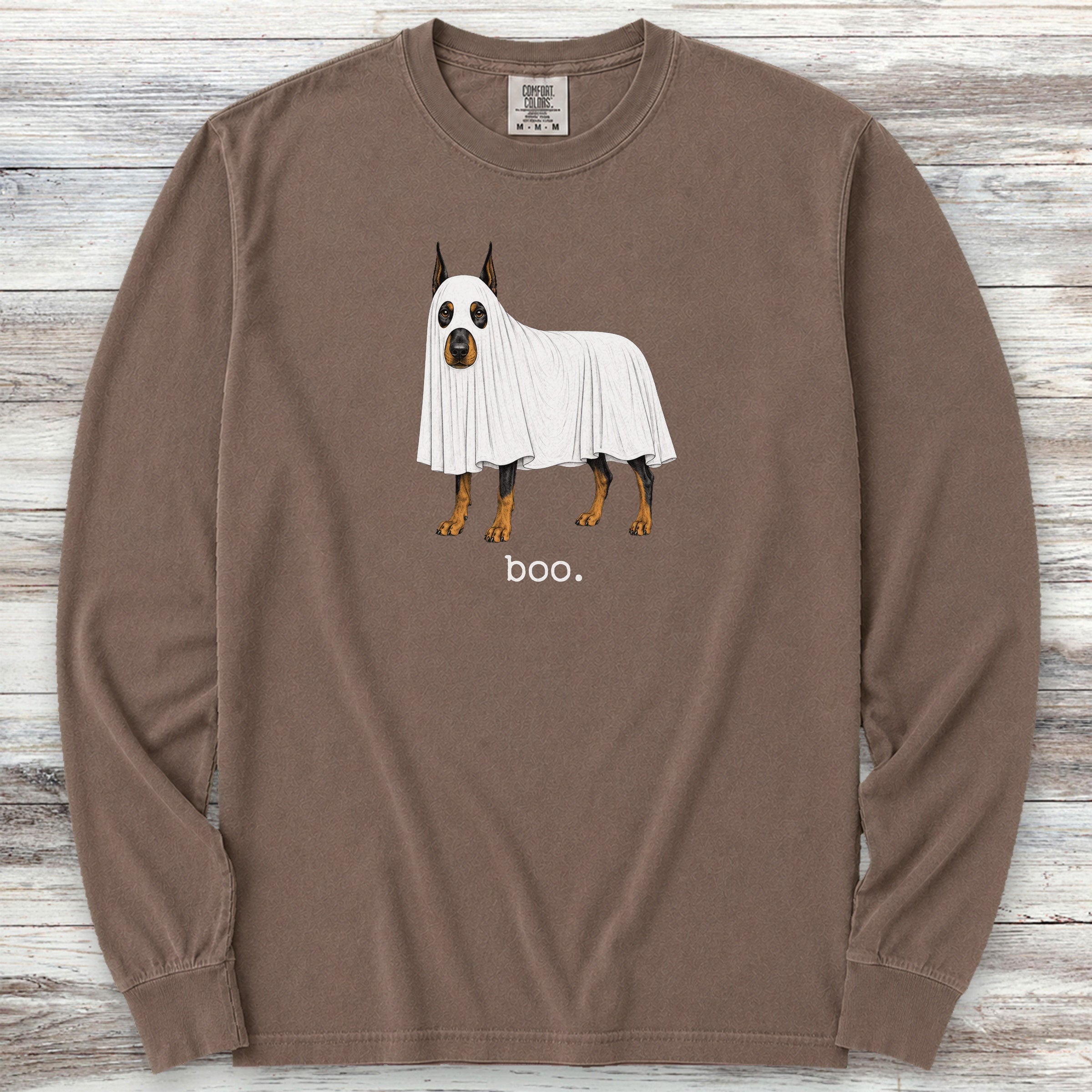 Doberman Pinscher Boo Long Sleeve Tee - Espresso