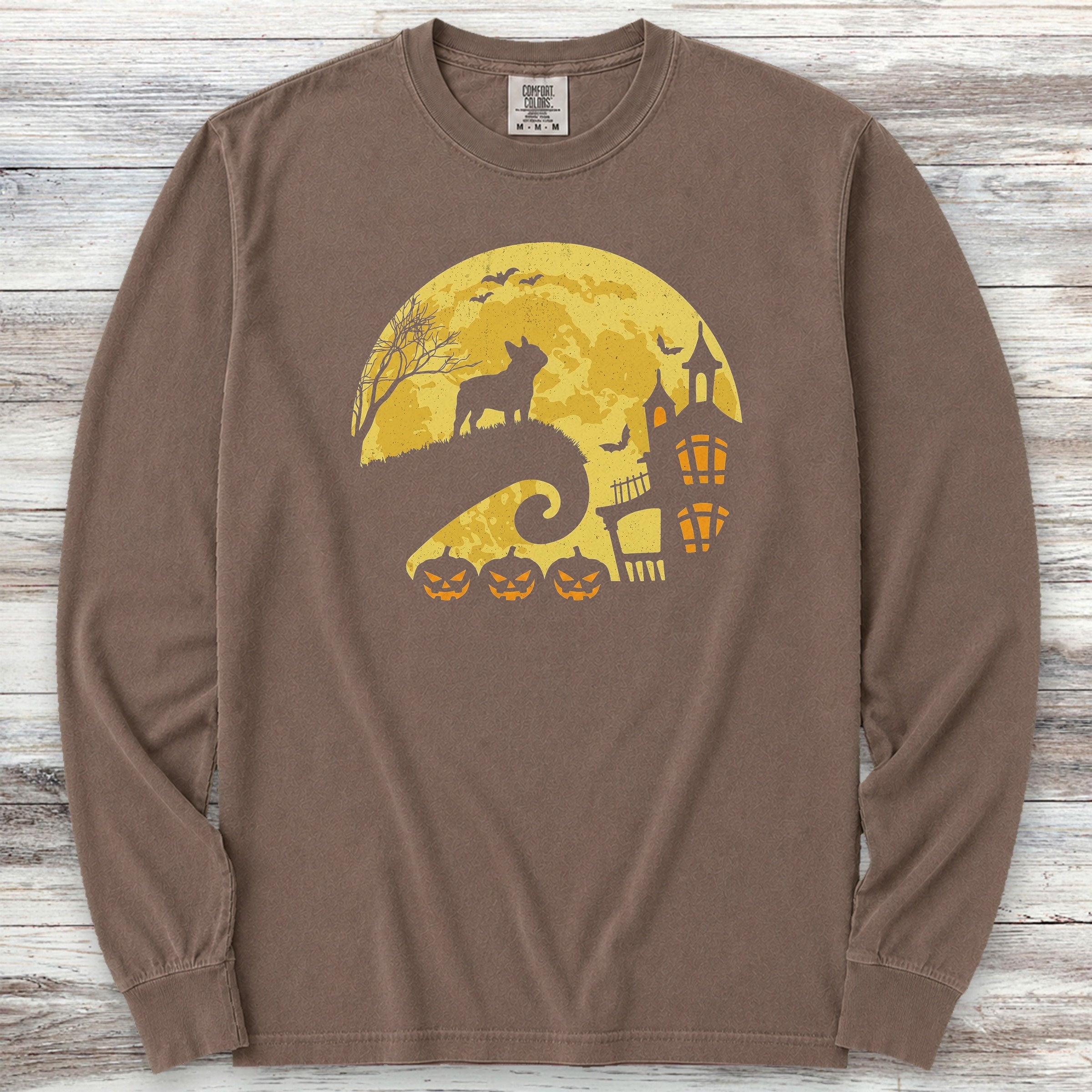 French Bulldog Halloween Moon Long Sleeve Tee - Espresso
