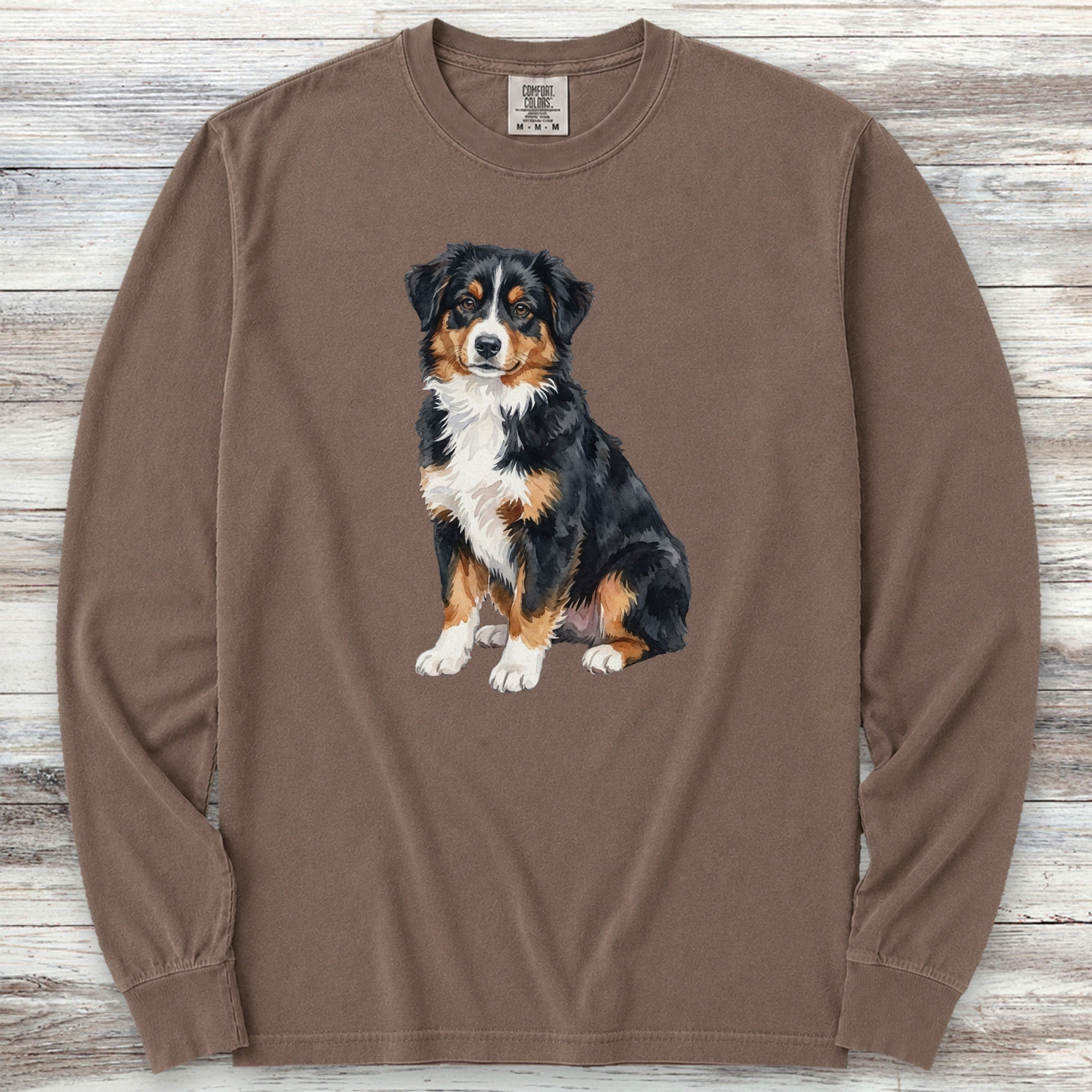 Australian Shepherd Tri Watercolor Long Sleeve Tee - Espresso