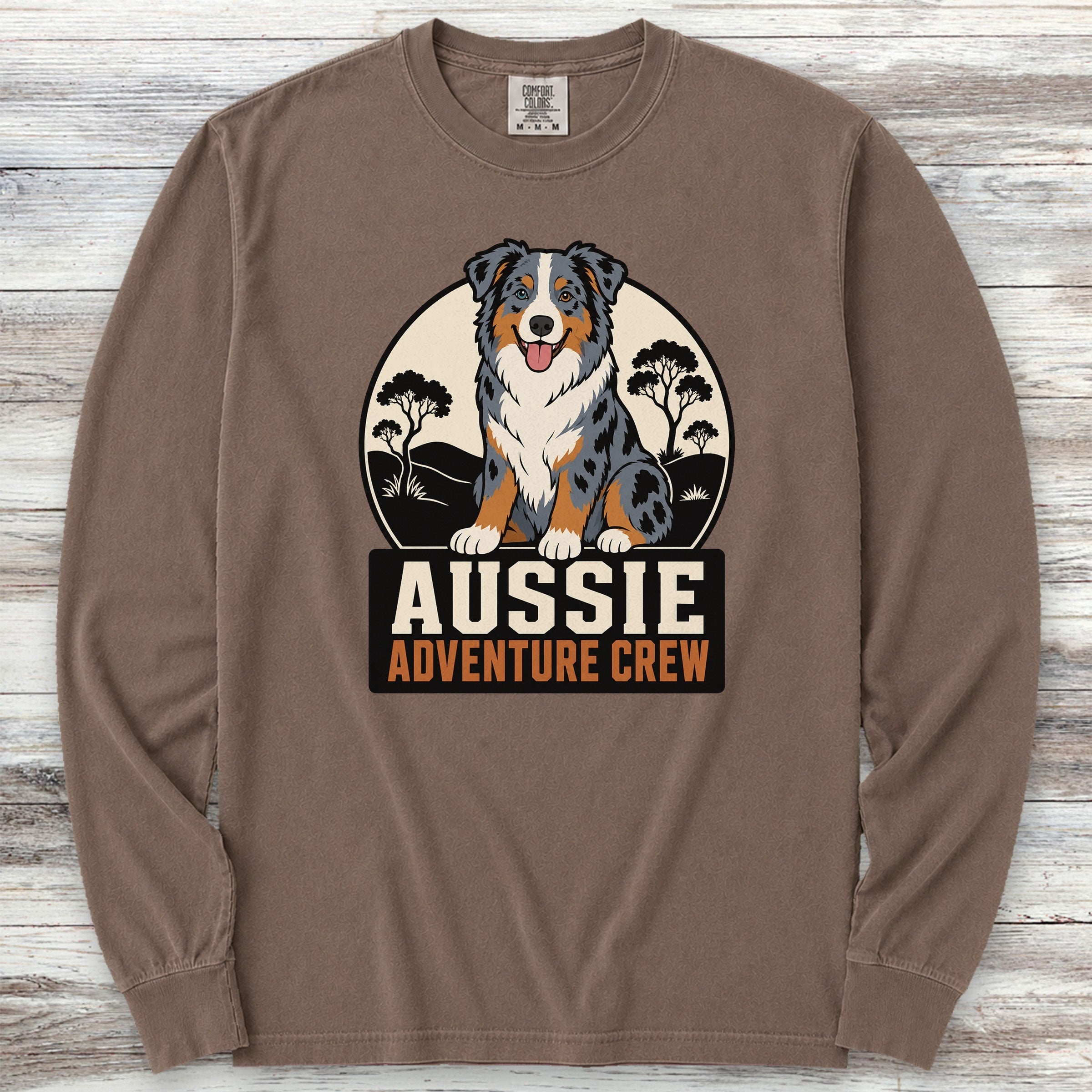 Australian Shepherd Adventure Crew Long Sleeve Tee - Espresso