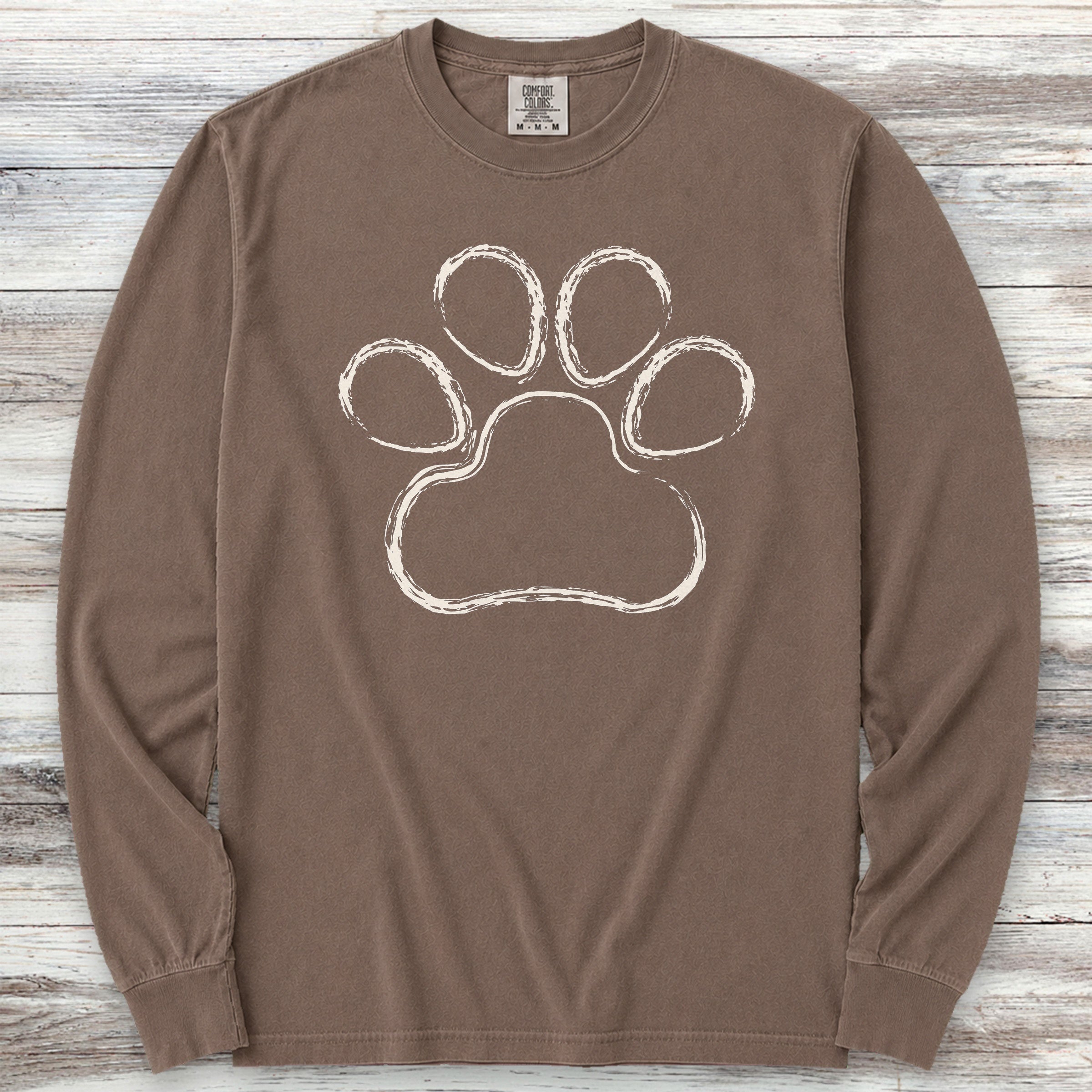 Paw Print Sketch Long Sleeve Tee - Espresso