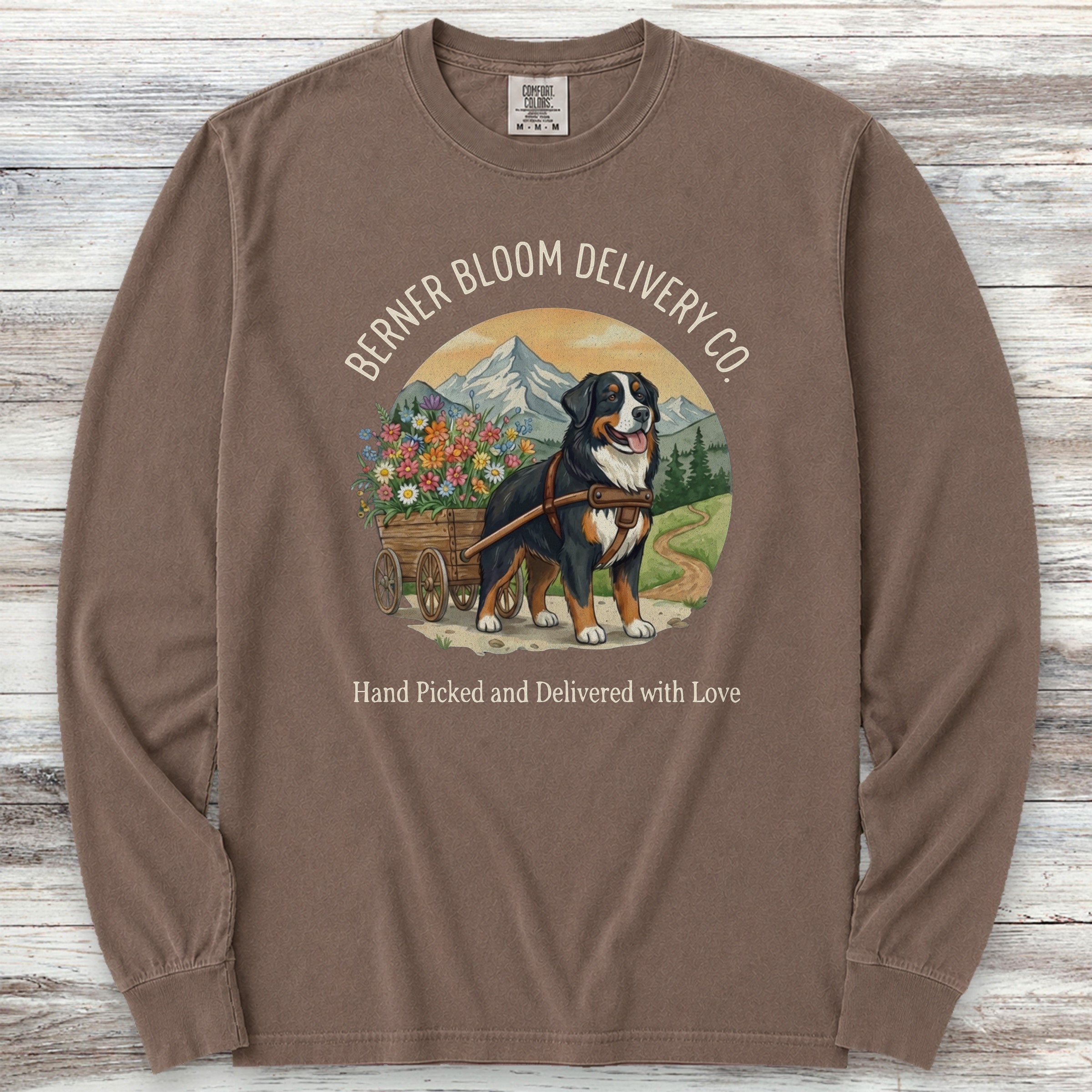 Bernese Mountain Dog Bloom Delivery Long Sleeve Tee - Espresso
