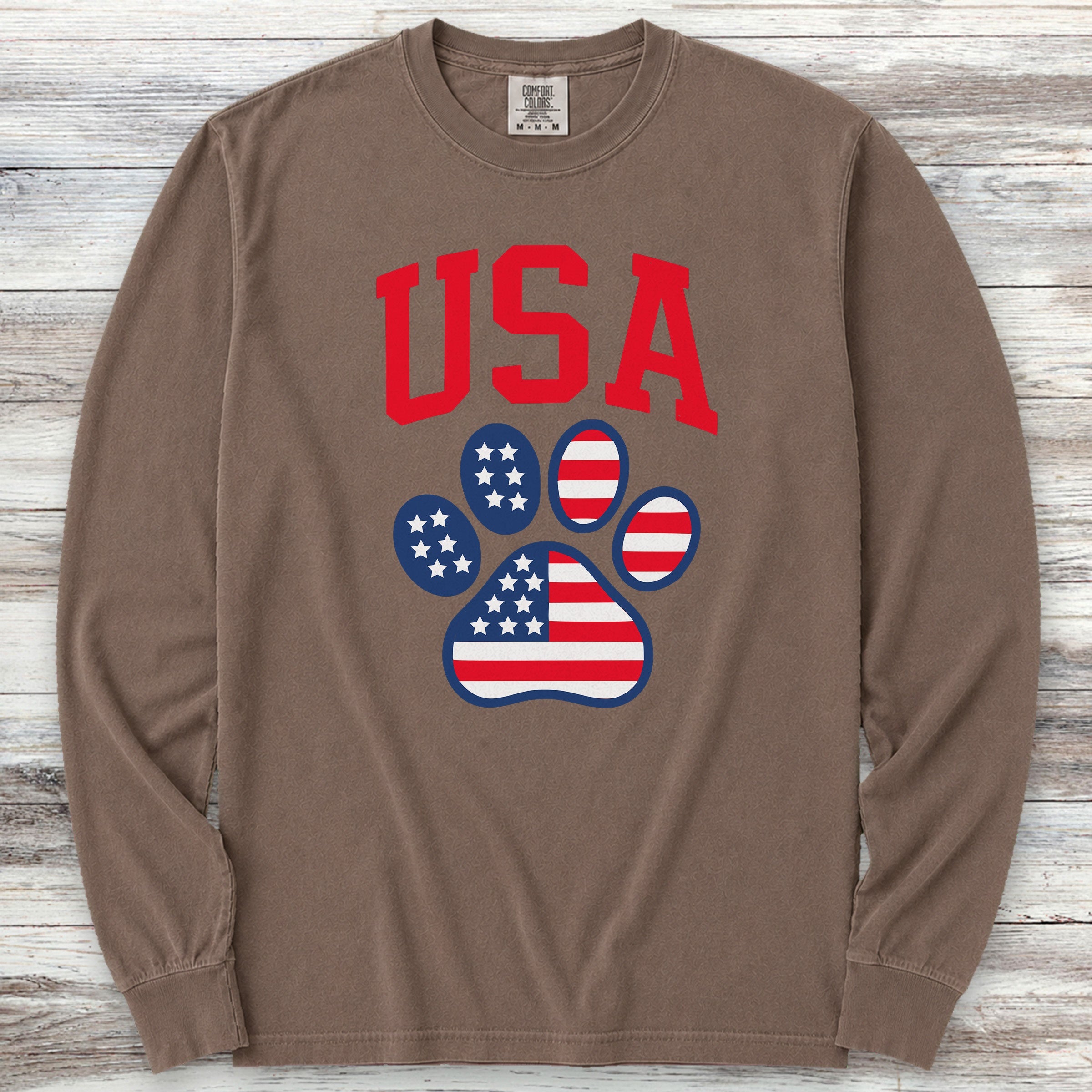 USA Paw Print Long Sleeve Tee - Espresso