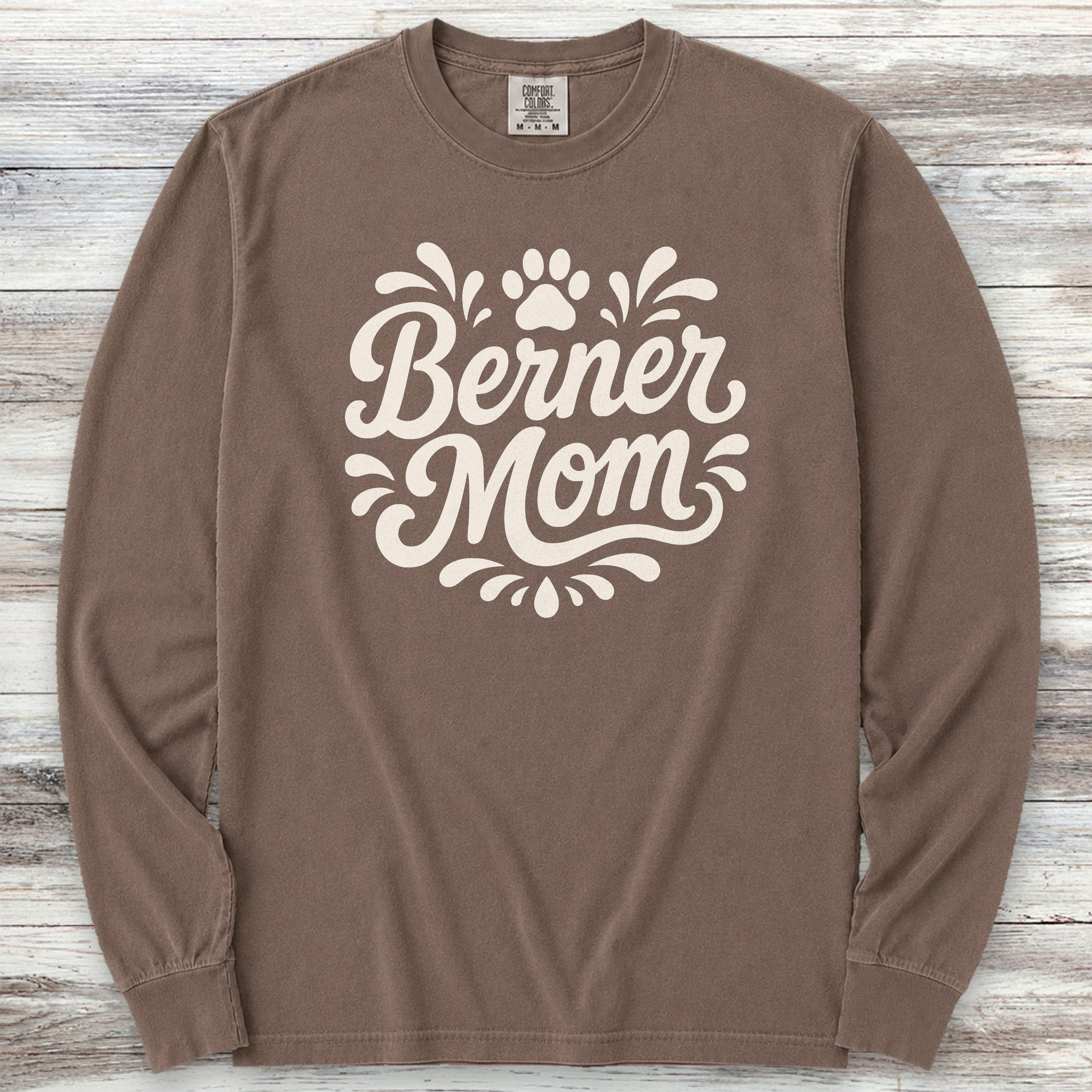 Bernese Mountain Dog Groovy Mom Long Sleeve Tee - Espresso