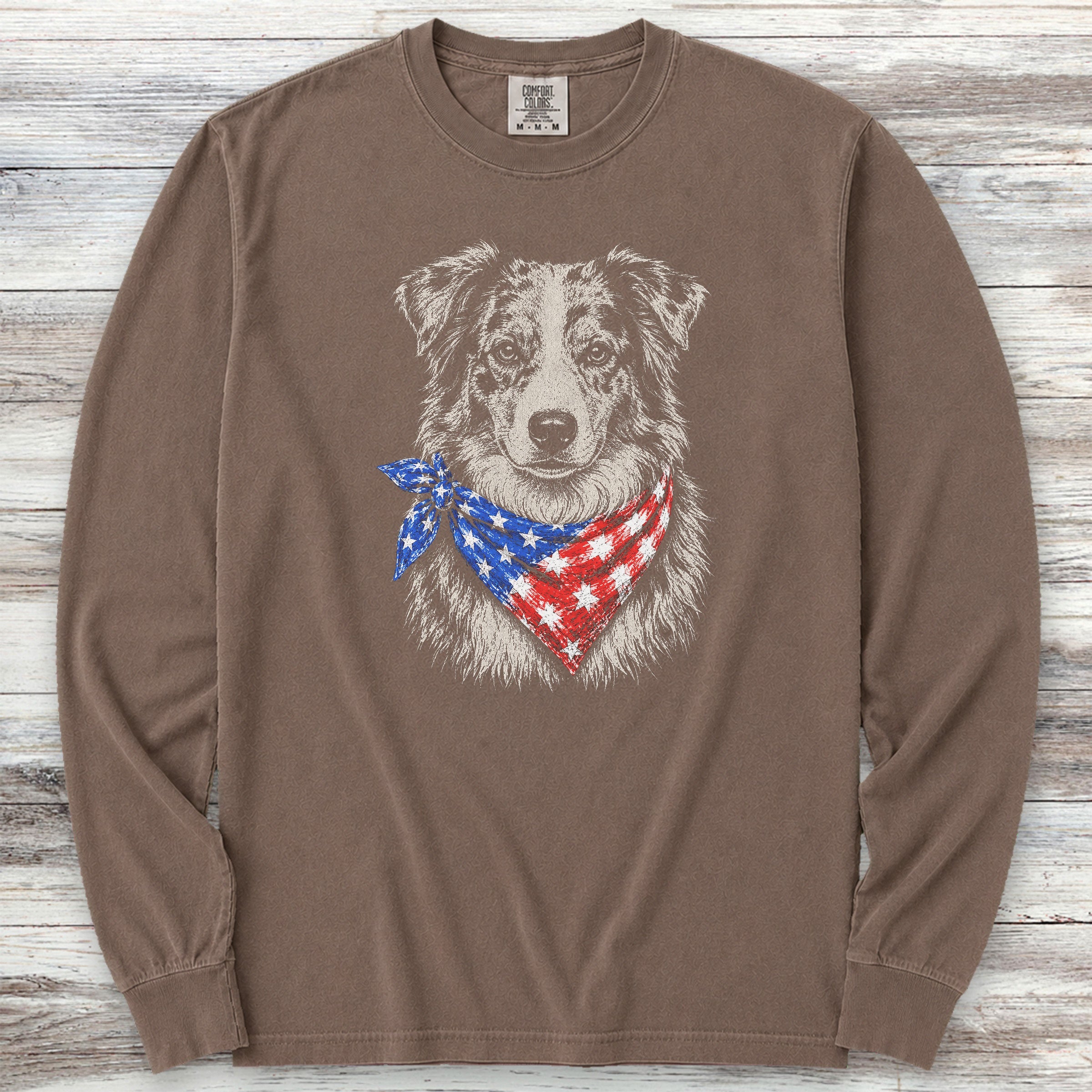 Australian Shepherd Merle Patriot Long Sleeve Tee - Espresso
