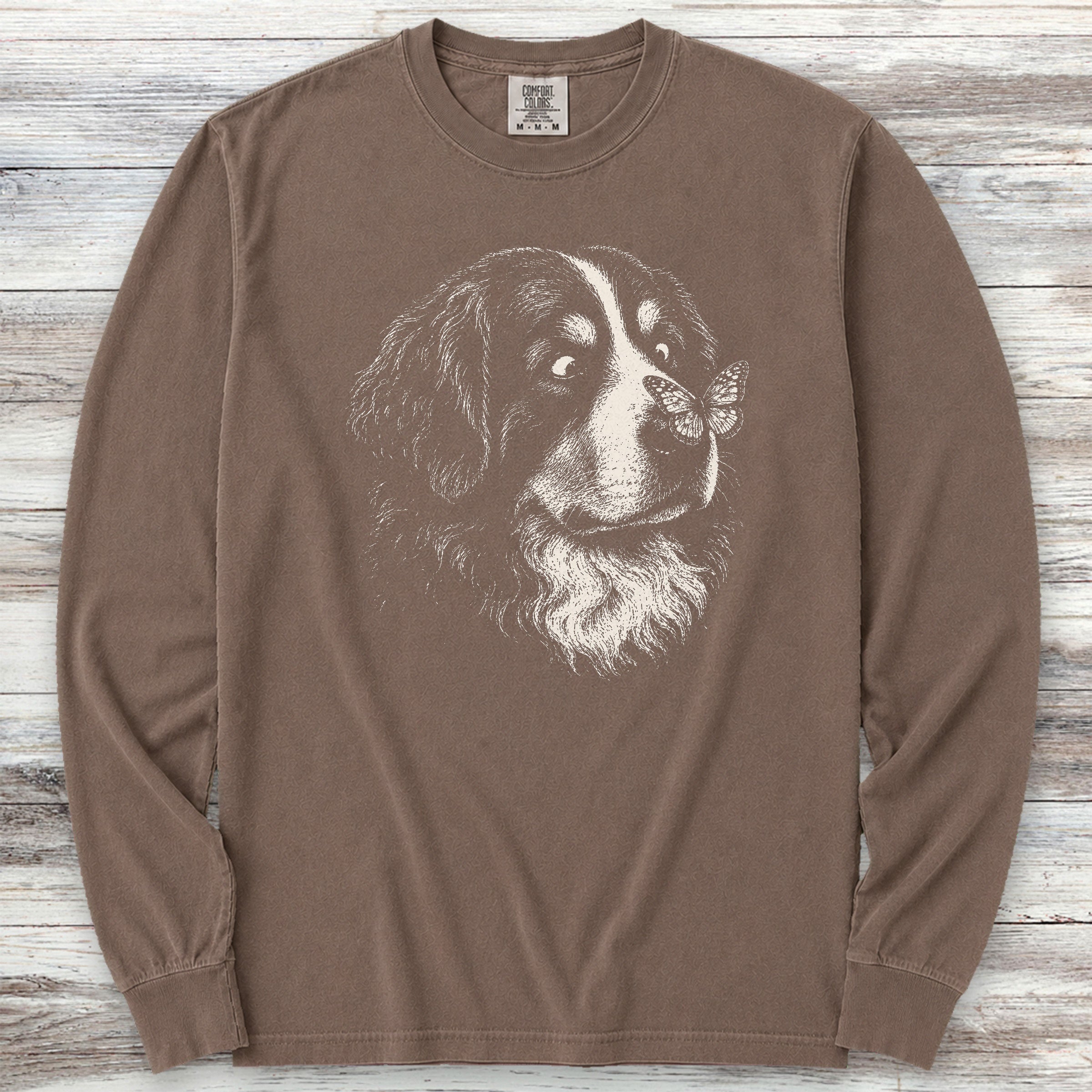 Bernese Mountain Dog Butterfly Long Sleeve Tee - Espresso