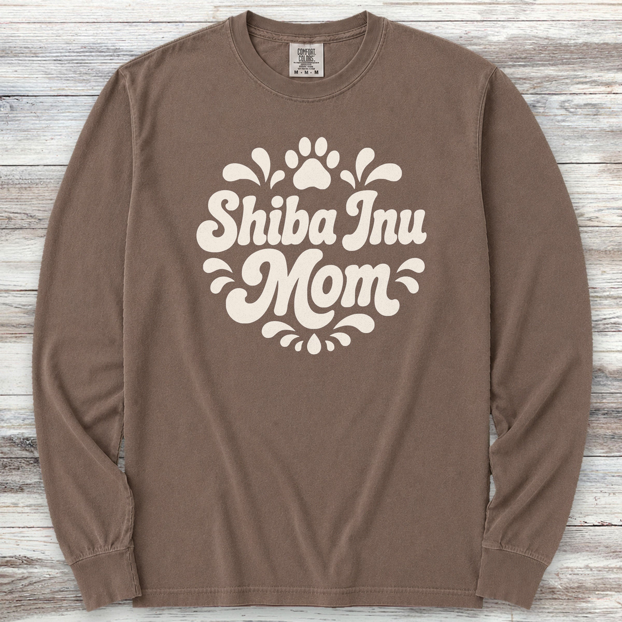 Shiba Inu Groovy Mom Long Sleeve Tee - Espresso