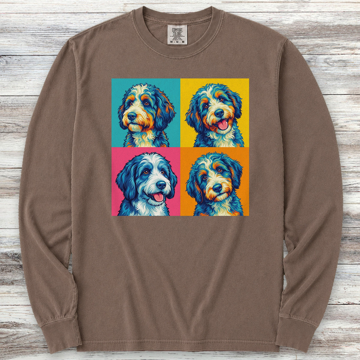 Bernedoodle Pop Art Long Sleeve Tee - Espresso