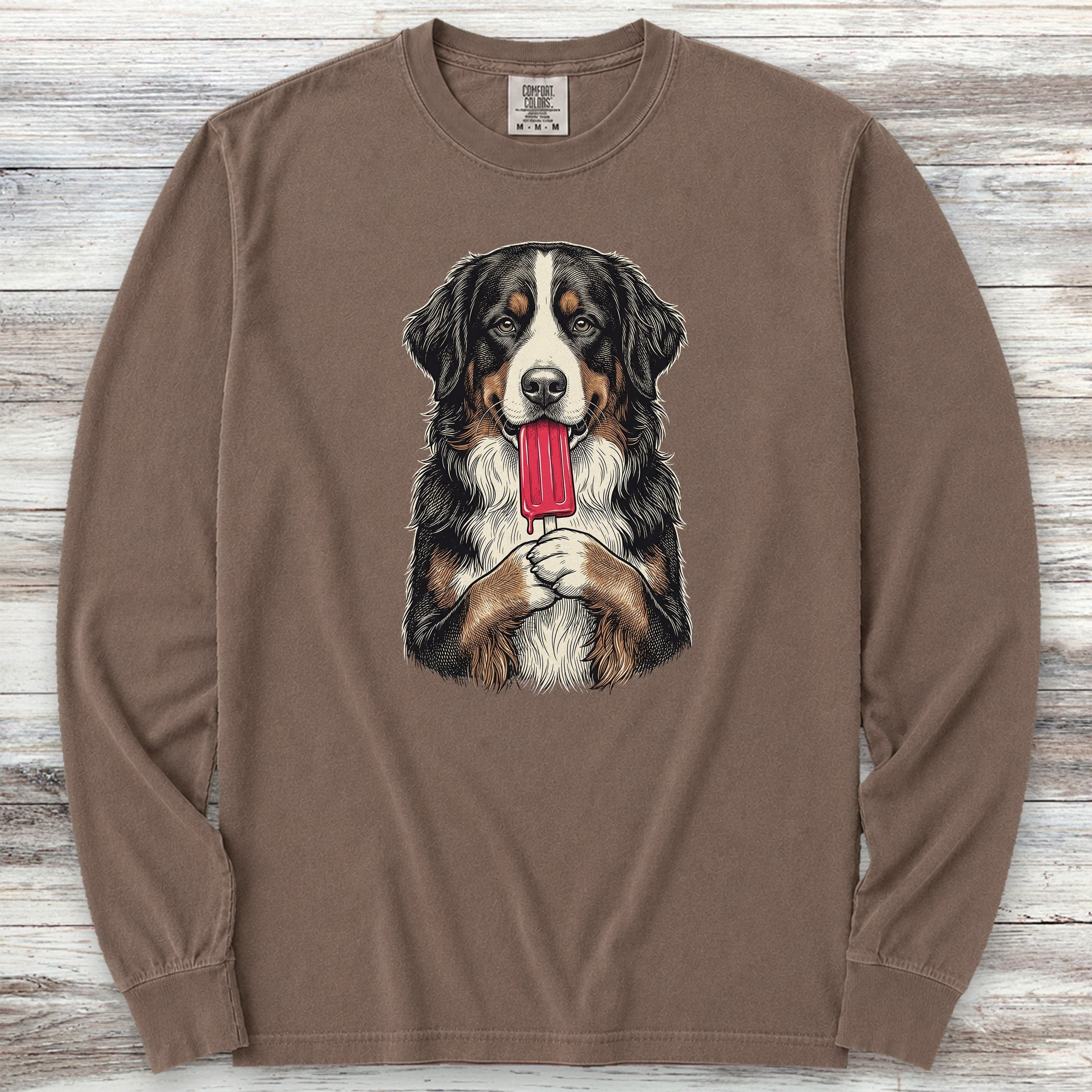 Bernese Mountain Dog Pupsicle Long Sleeve Tee - Espresso