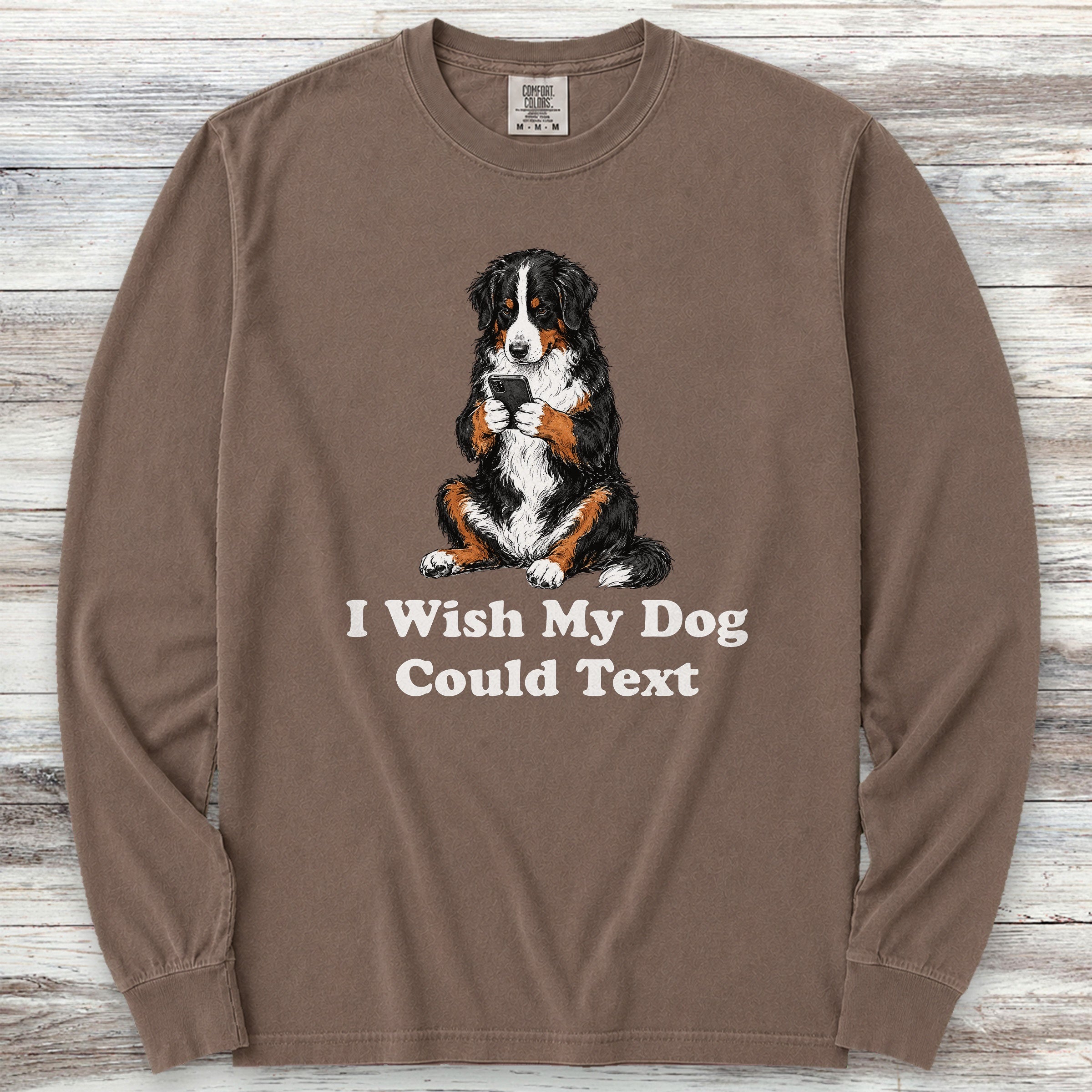 Bernese Mountain Dog Text Long Sleeve Tee - Espresso