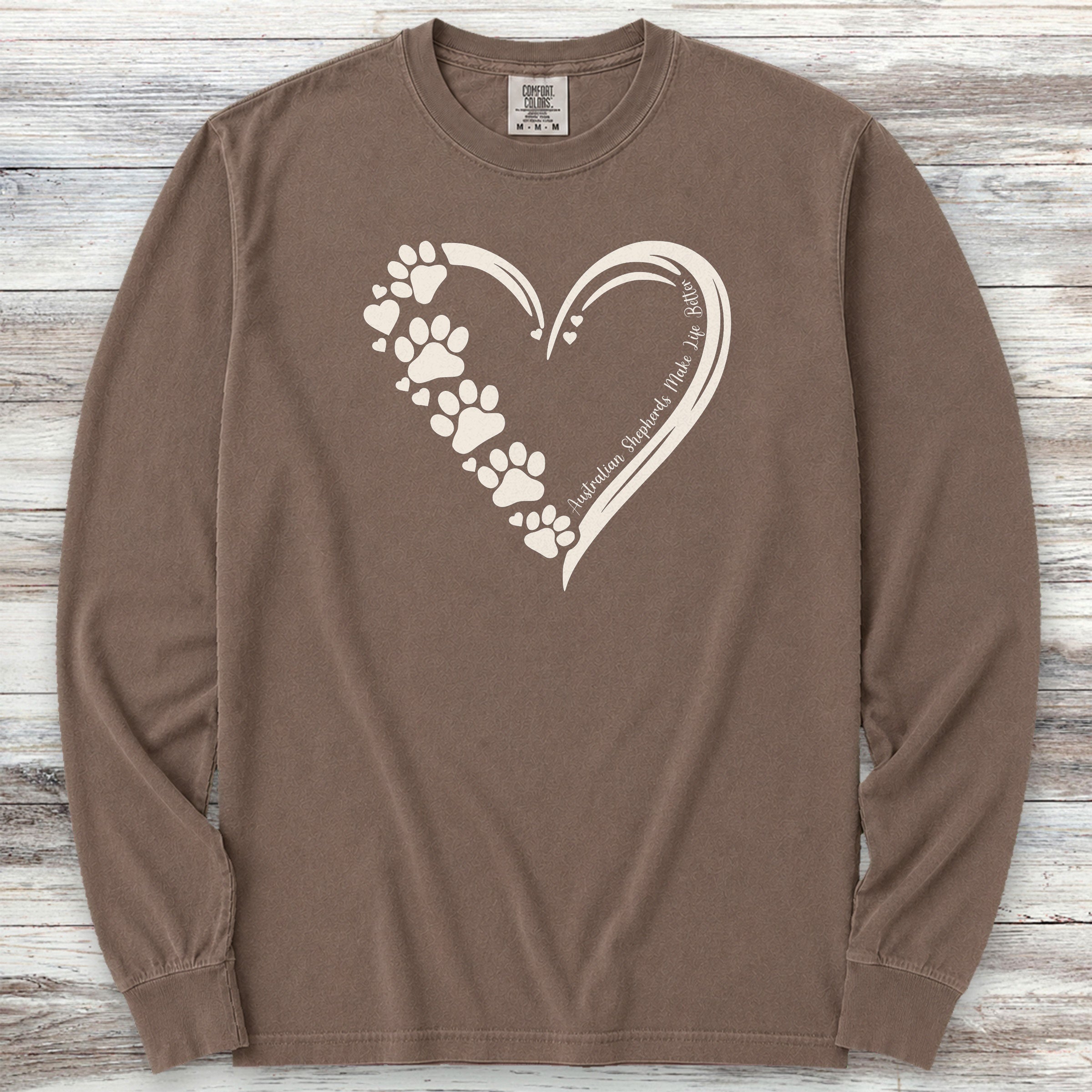 Australian Shepherd Loyal Heart Long Sleeve Tee - Espresso