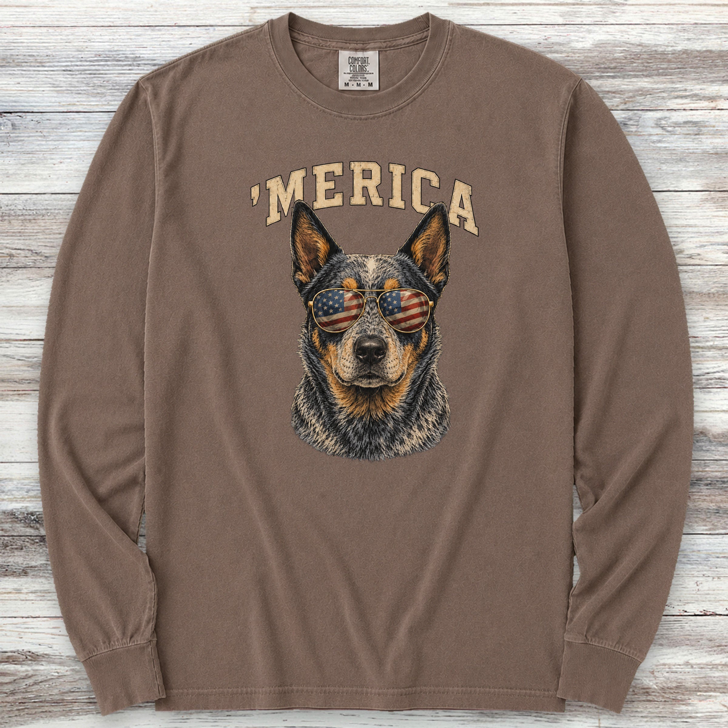 Australian Cattle Dog Blue 'Merica Long Sleeve Tee - Espresso