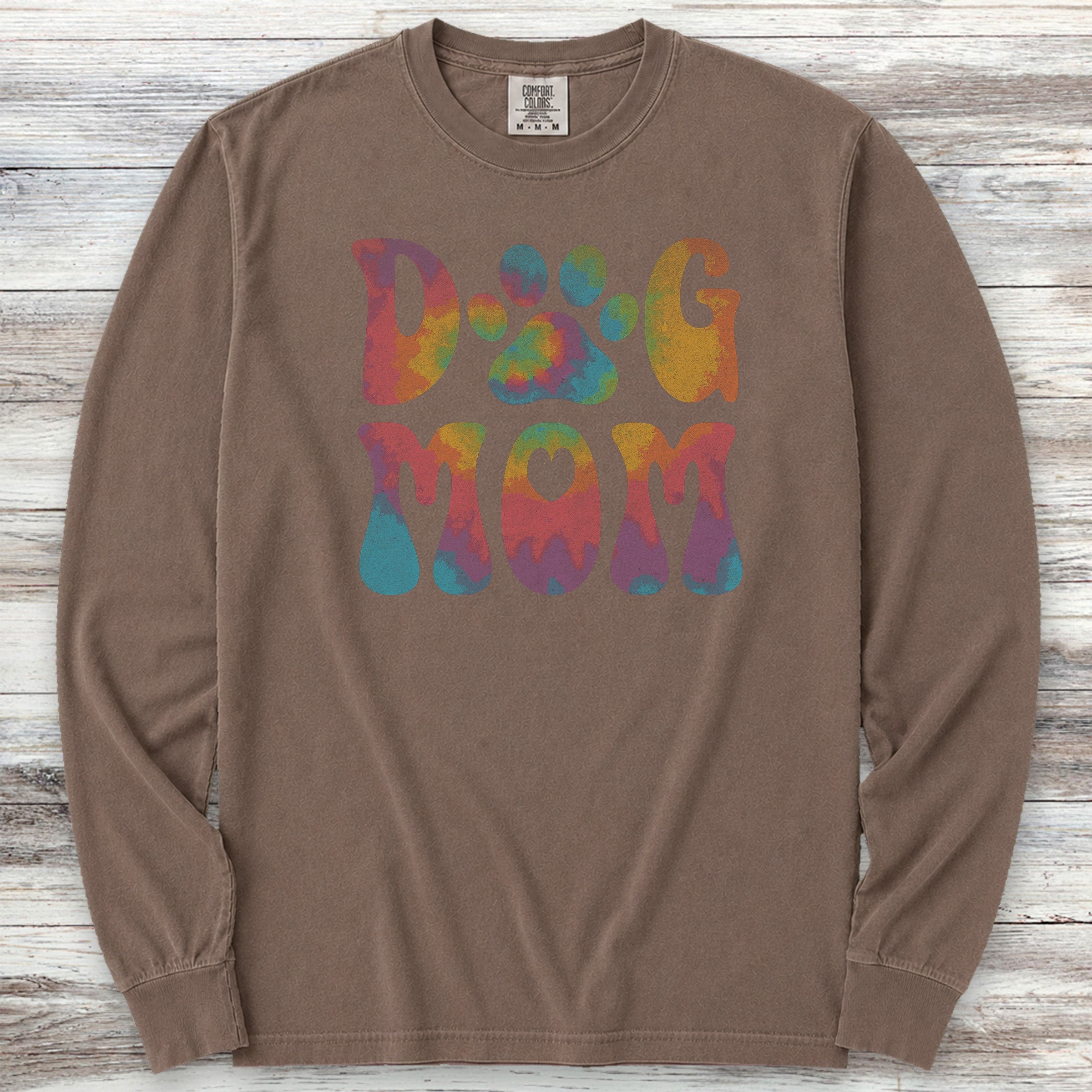Dog Mom Rainbow Long Sleeve Tee - Espresso