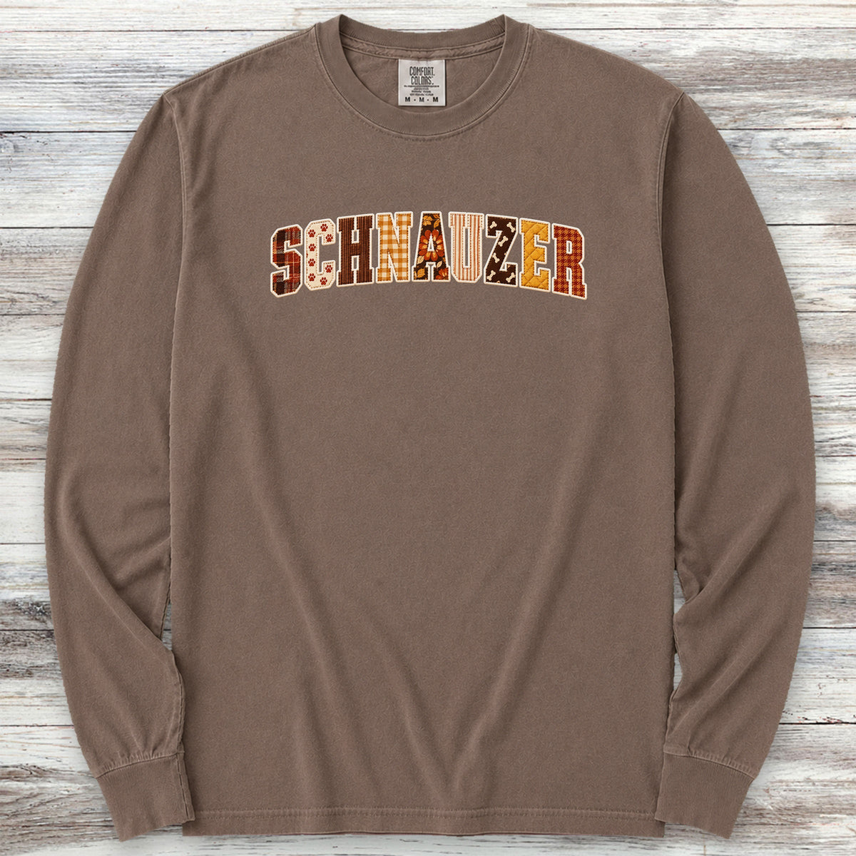 Schnauzer Fall Faux Patchwork Long Sleeve Tee - Espresso