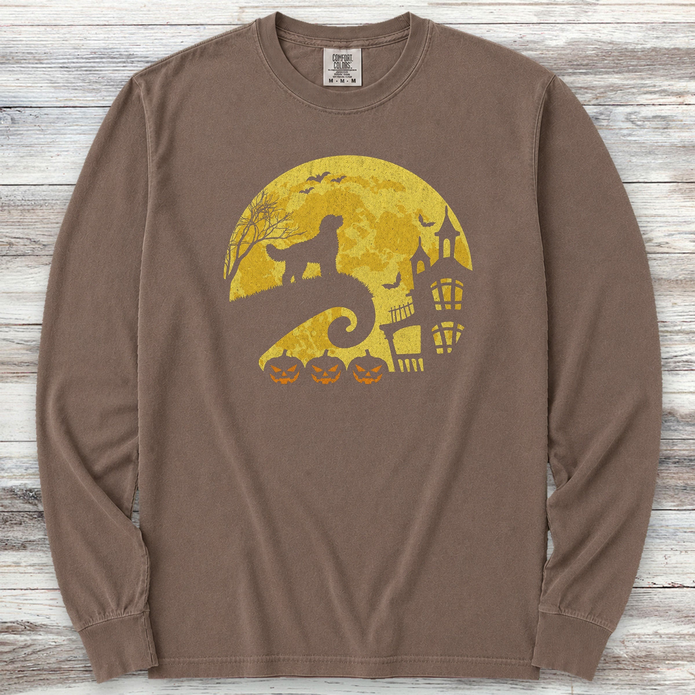 Goldendoodle Halloween Moon Long Sleeve Tee - Espresso