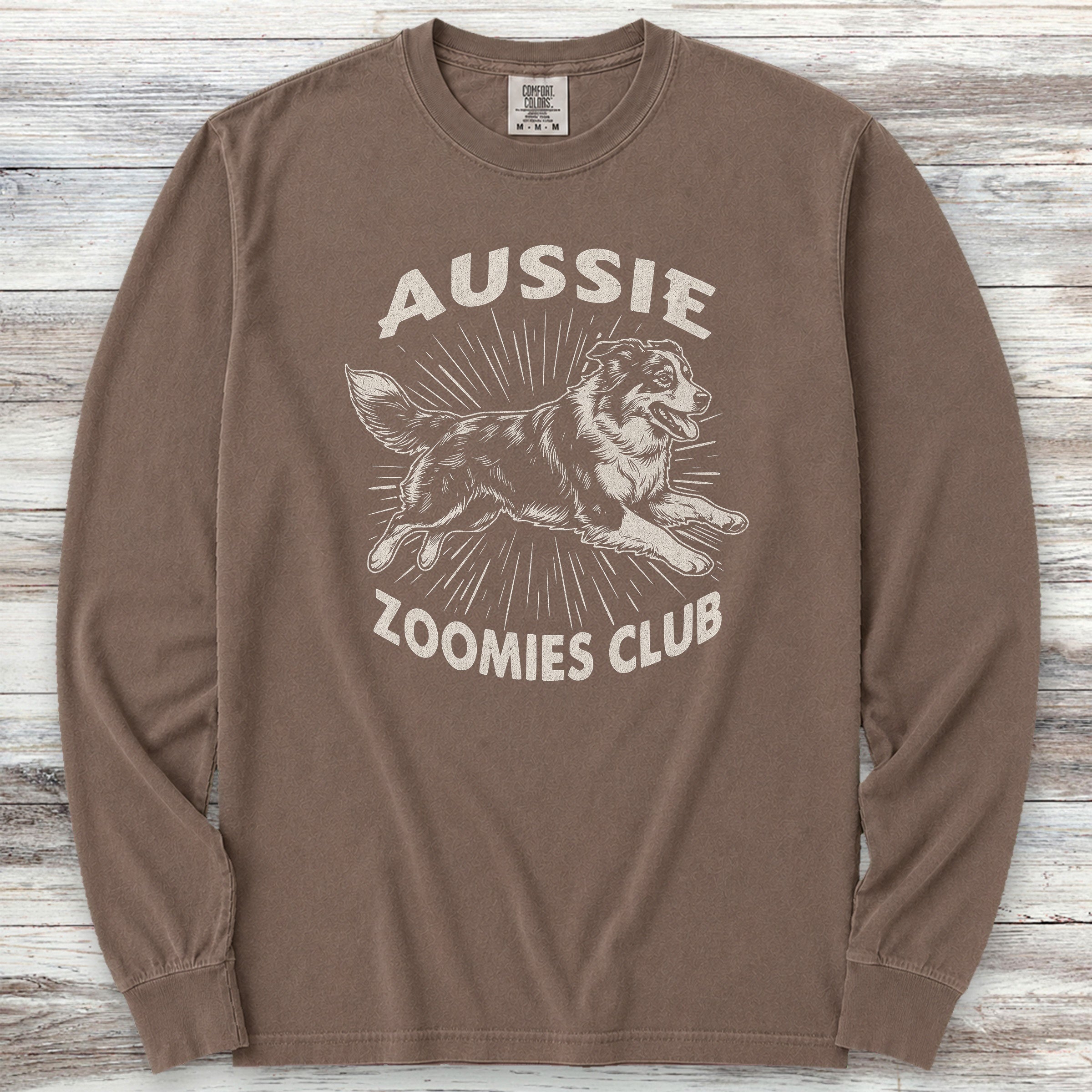 Australian Shepherd Zoomies Long Sleeve Tee - Espresso