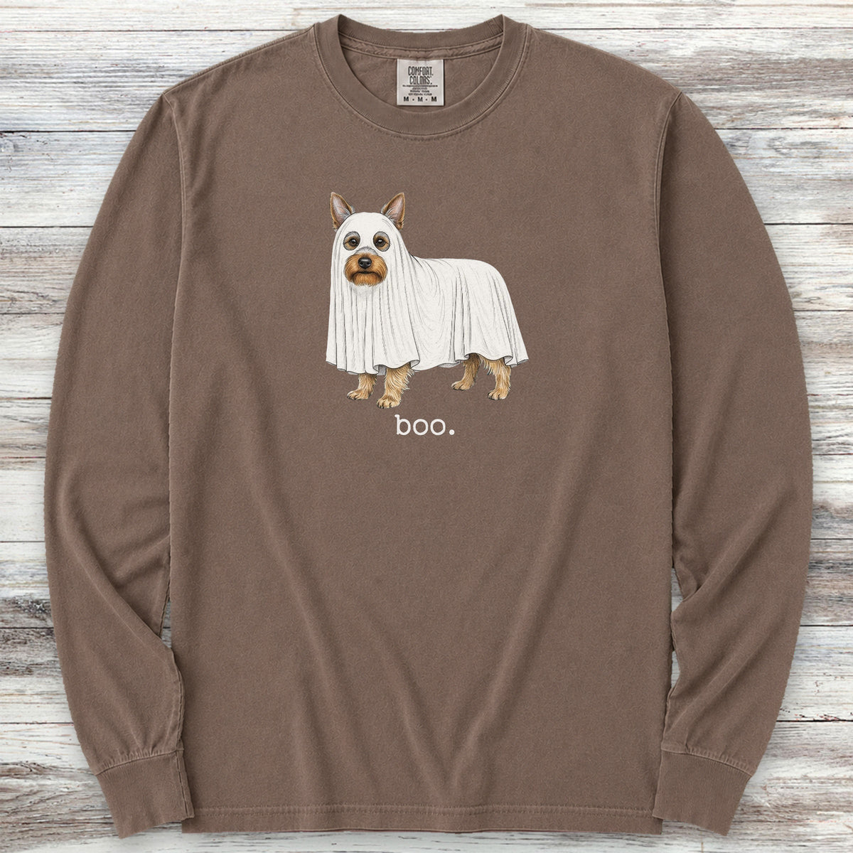 Silky Terrier Boo Long Sleeve Tee - Espresso