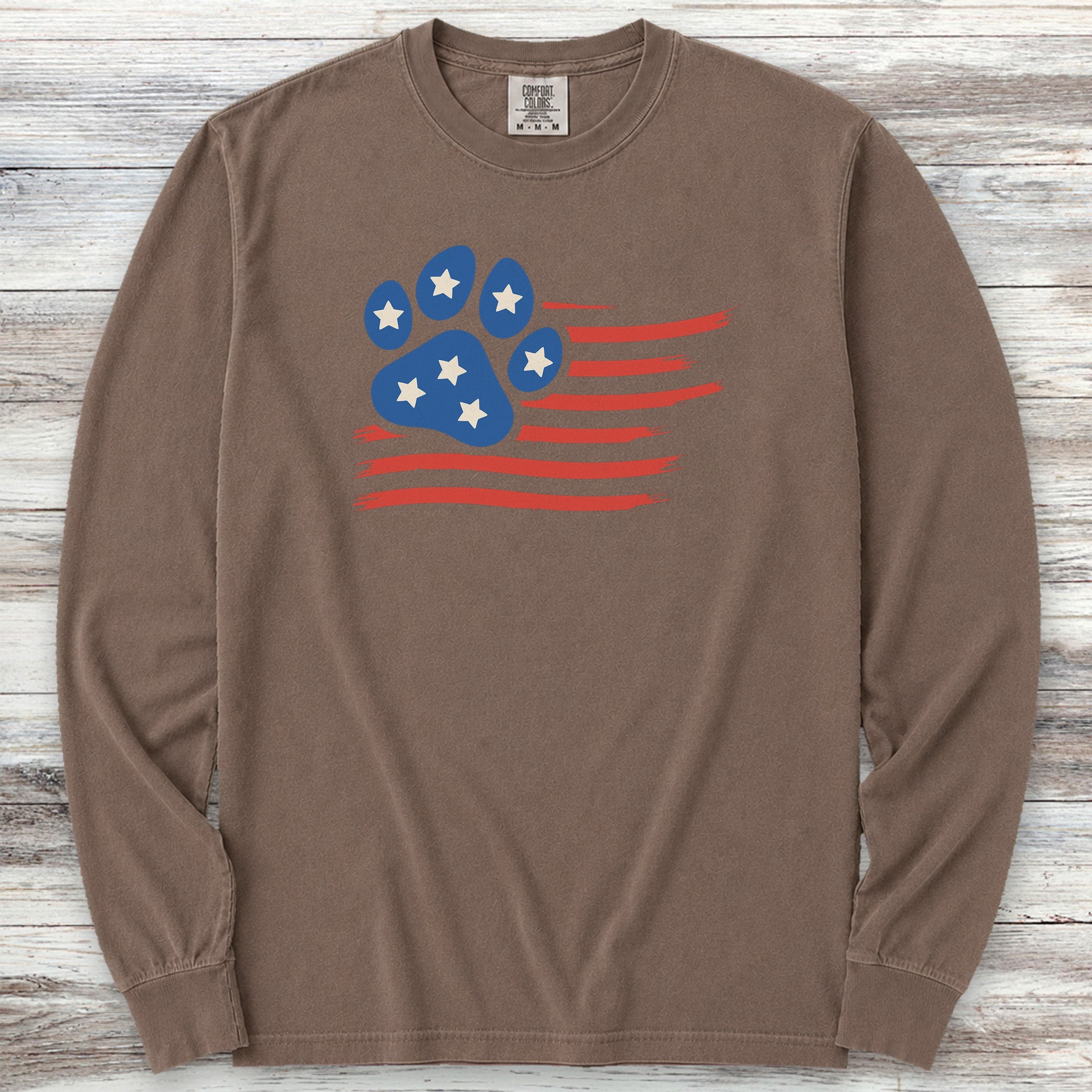 Paw Print Flag Long Sleeve Tee - Espresso