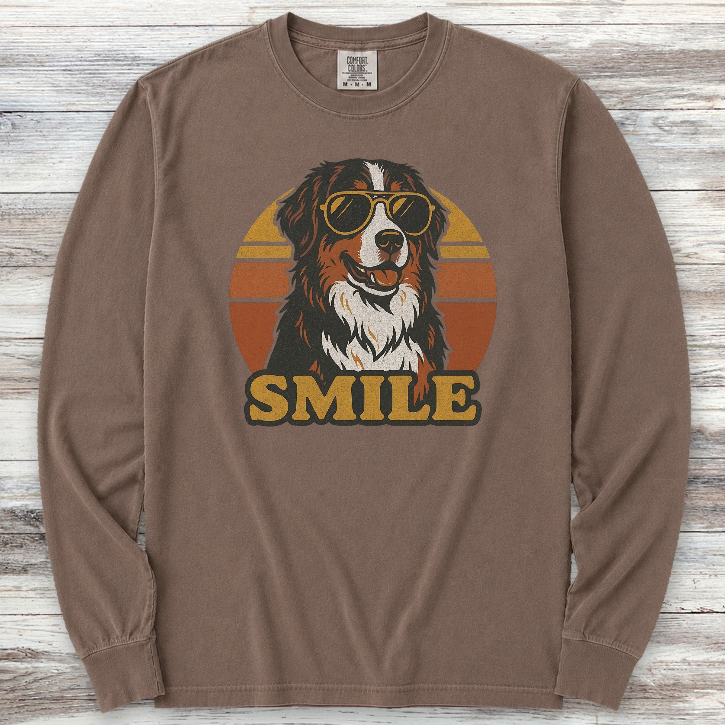 Bernese Mountain Dog Smile Long Sleeve Tee - Espresso